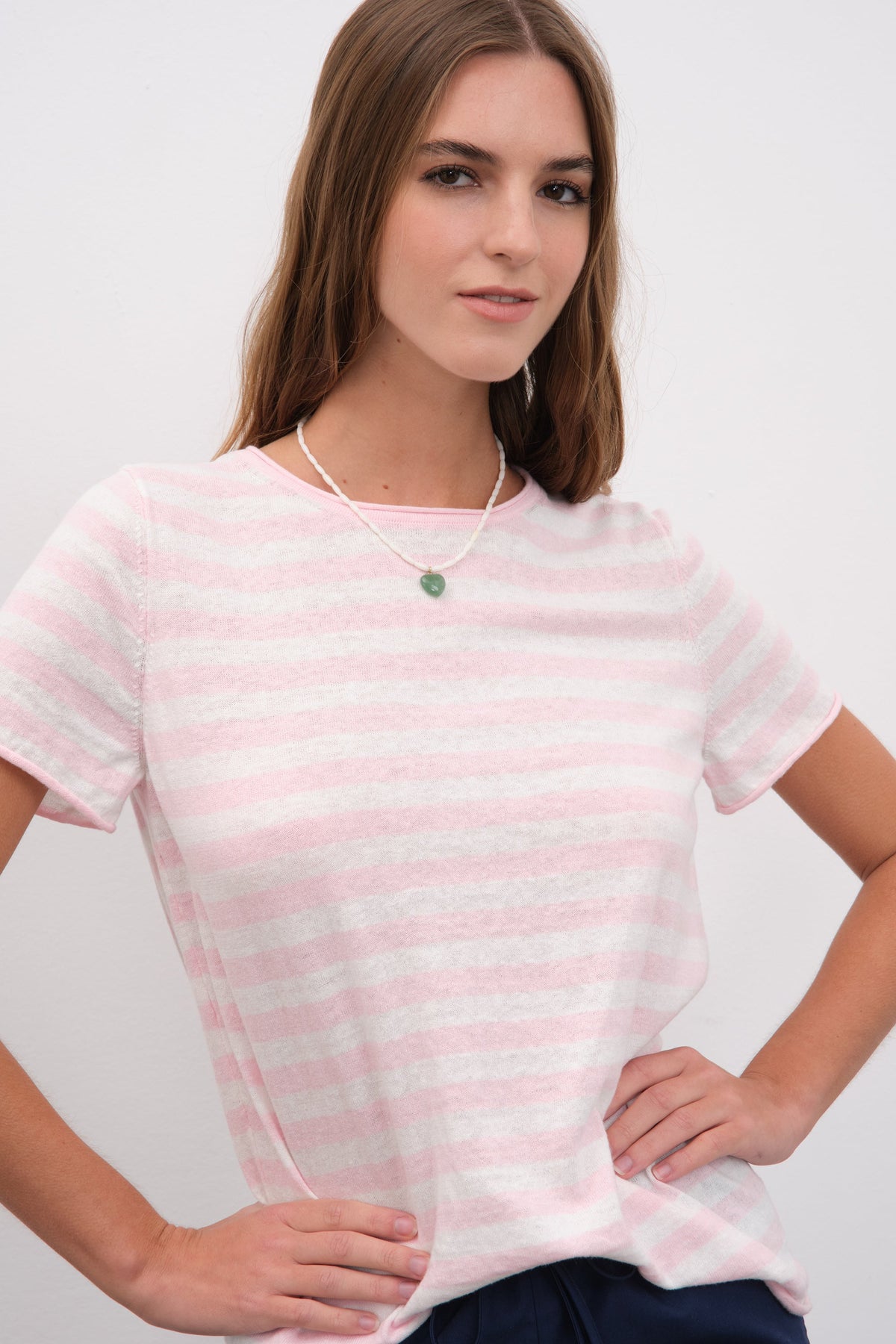 Striped Knit T-shirt in Cotton Linen Blend