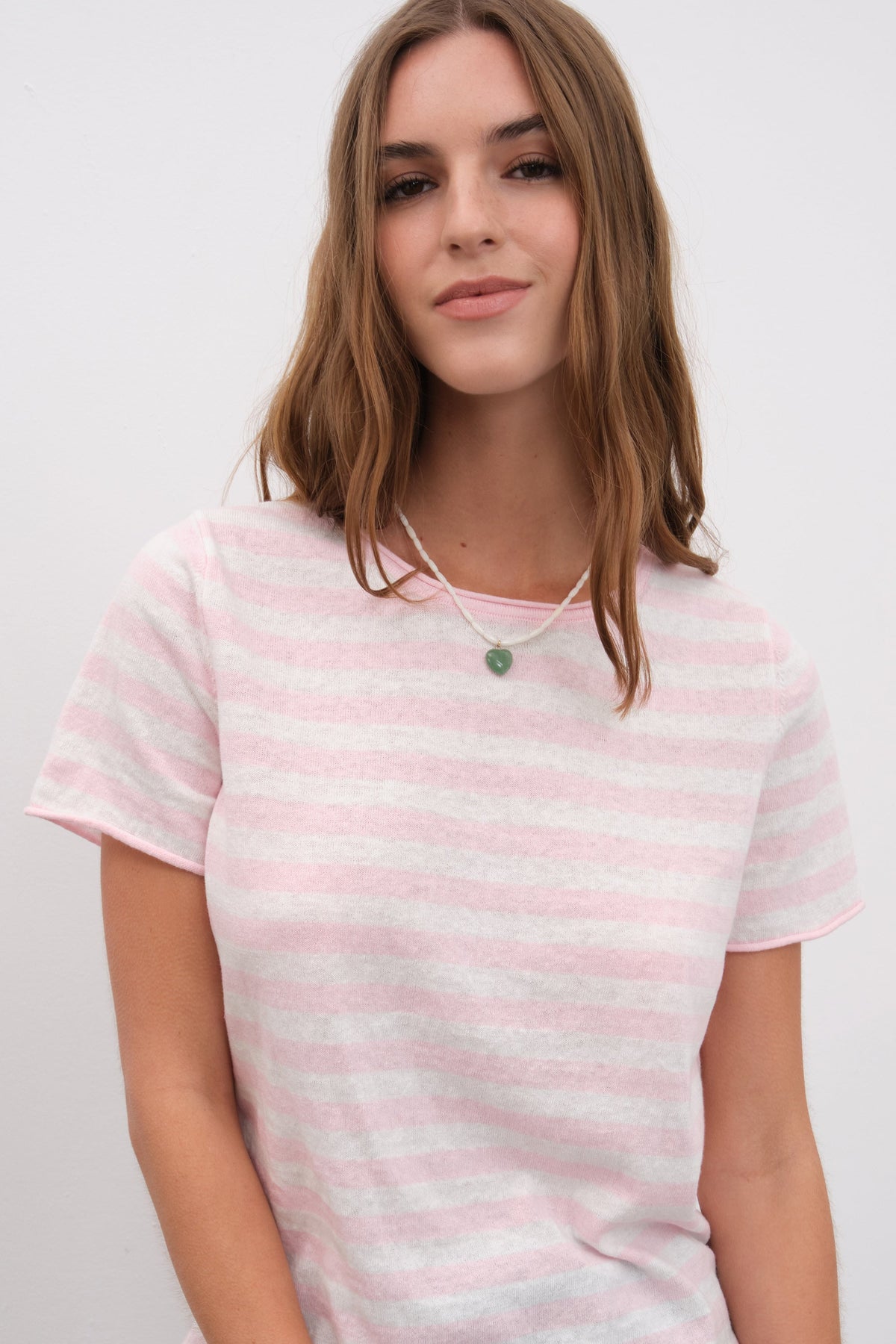 Striped Knit T-shirt in Cotton Linen Blend