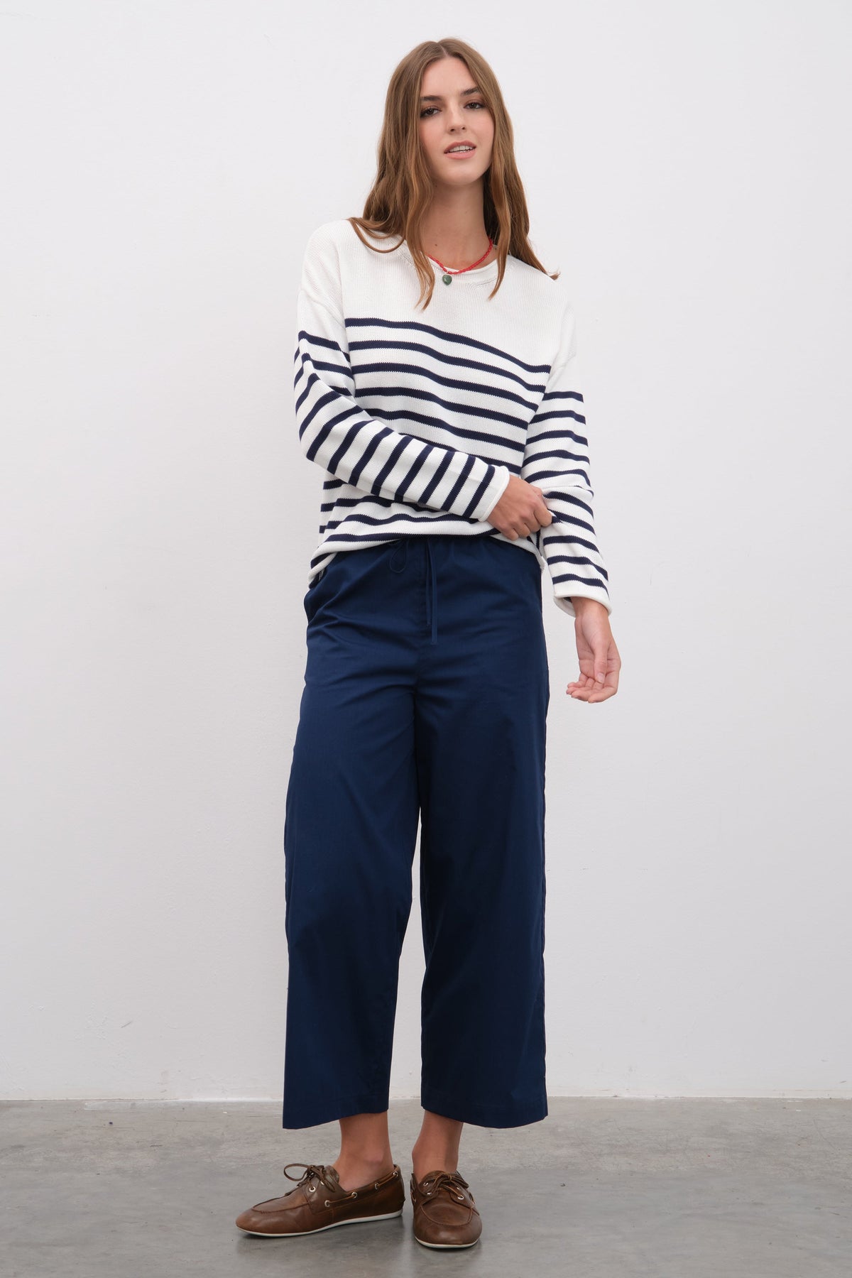 Pull-On Cropped Palazzo Poplin Pants