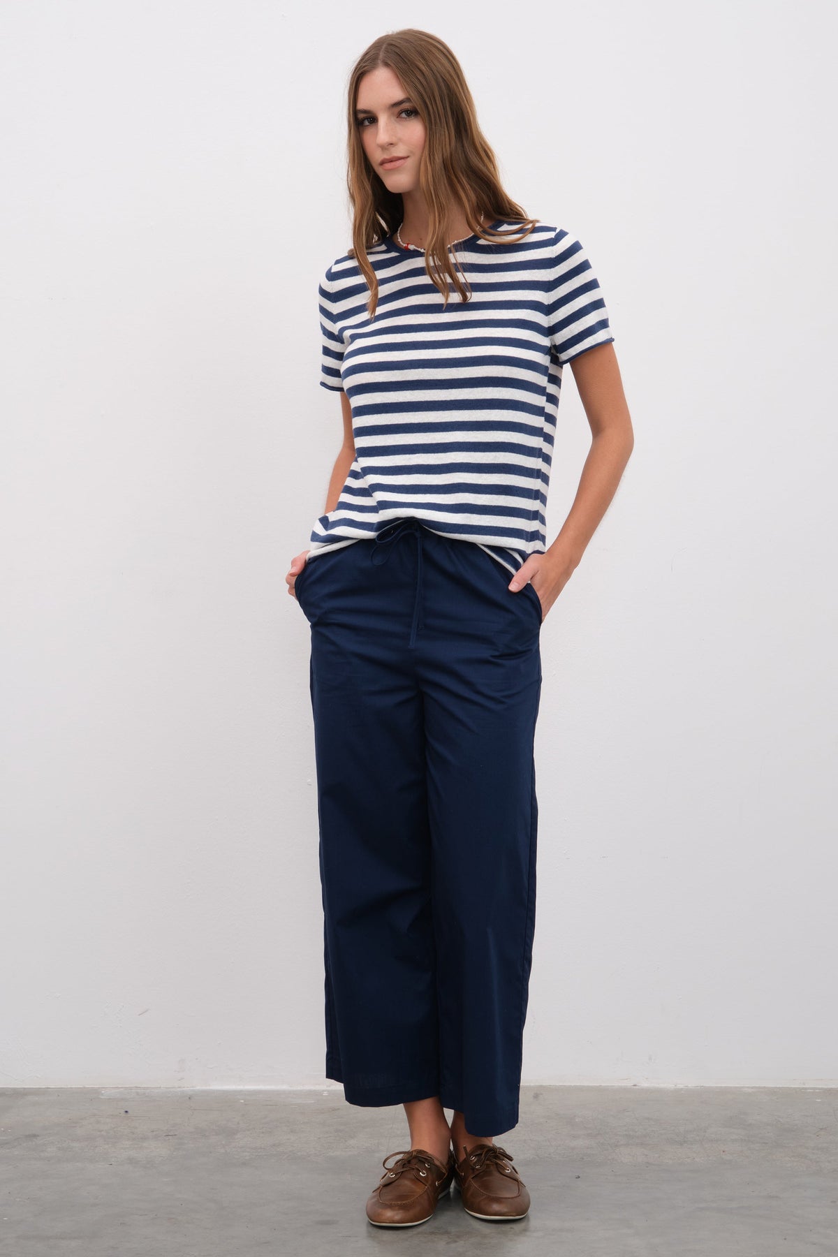 Striped Knit T-shirt in Cotton Linen Blend