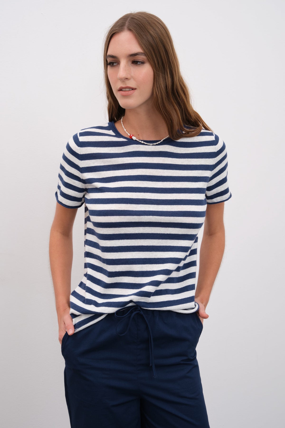 Striped Knit T-shirt in Cotton Linen Blend