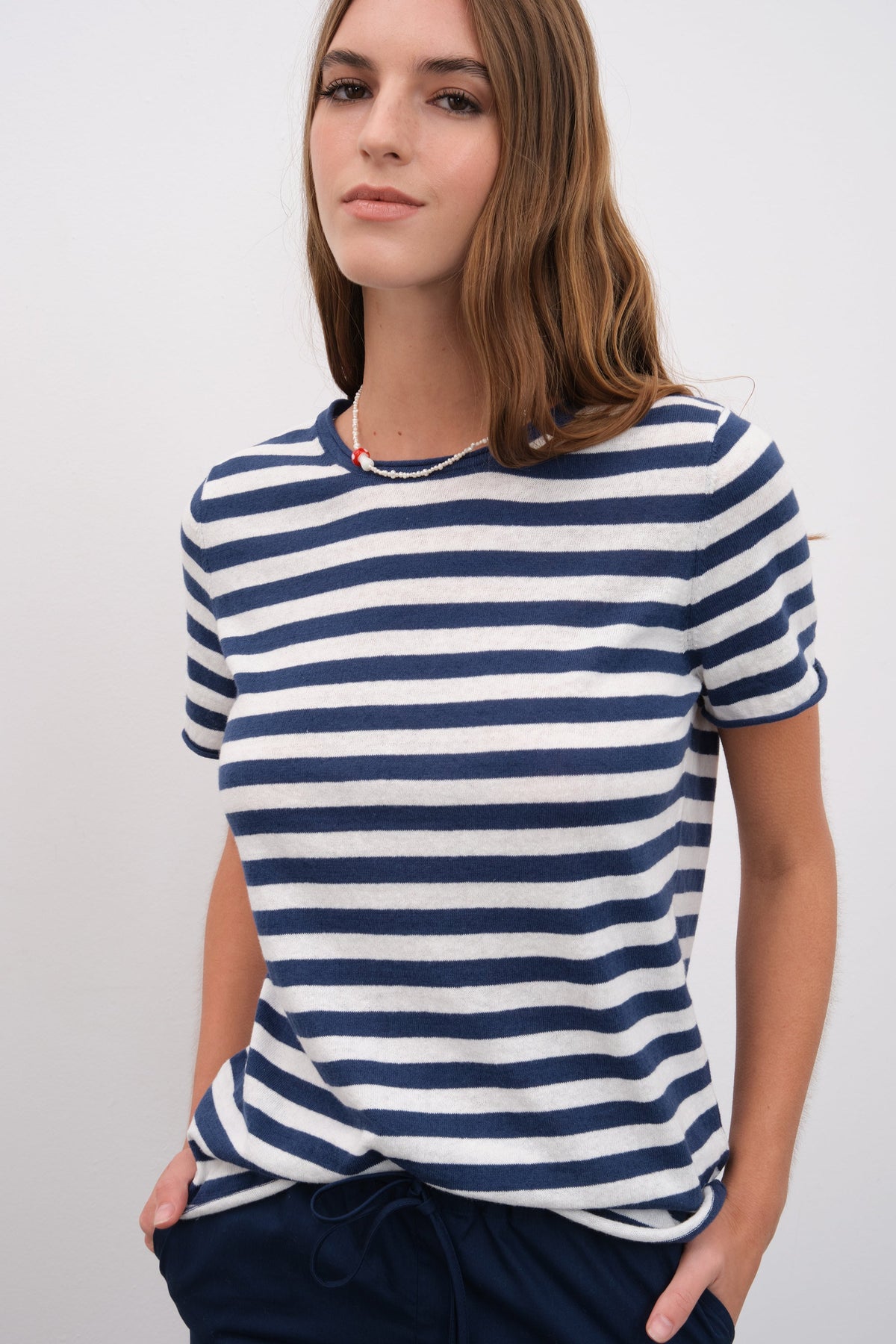 Striped Knit T-shirt in Cotton Linen Blend