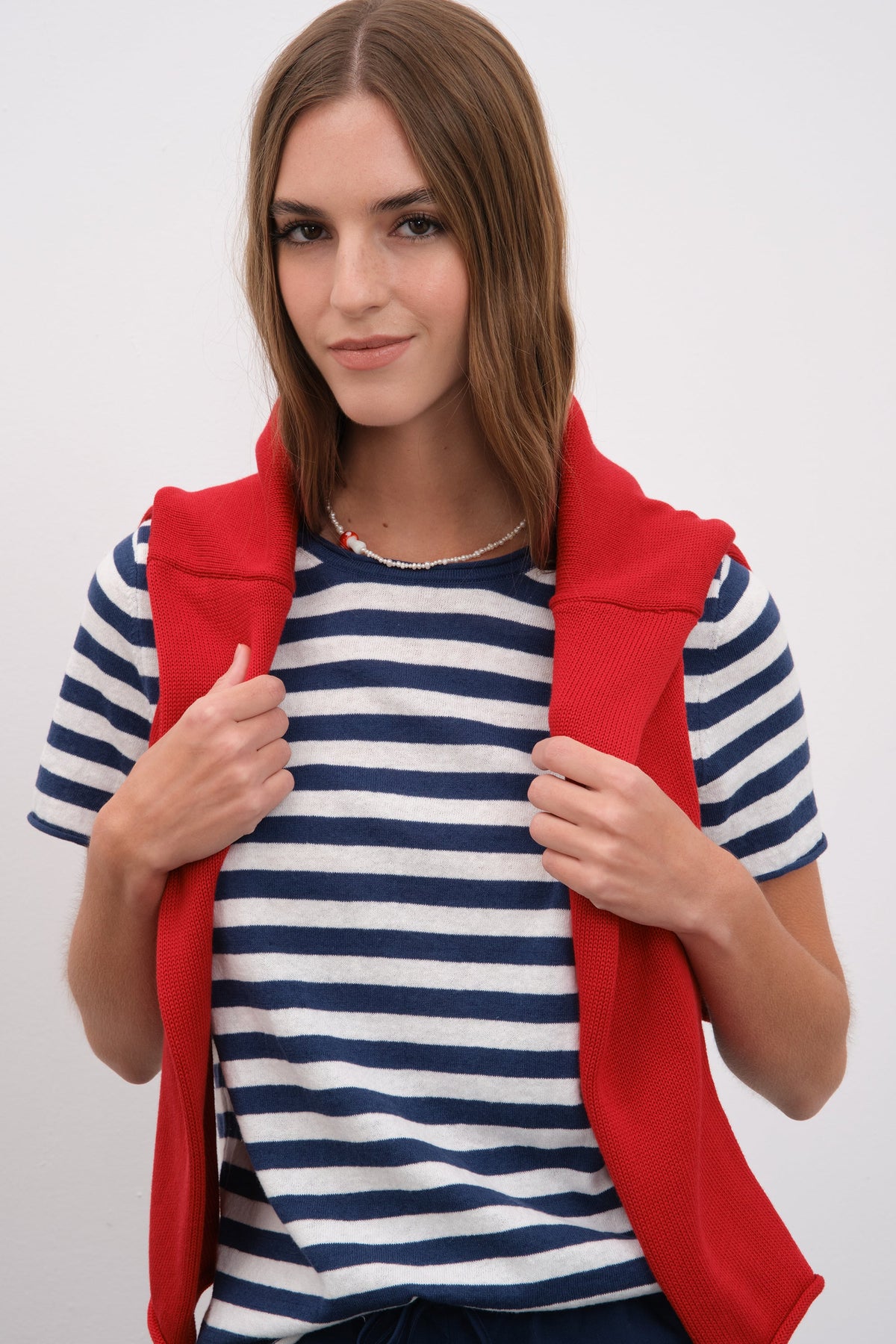 Striped Knit T-shirt in Cotton Linen Blend