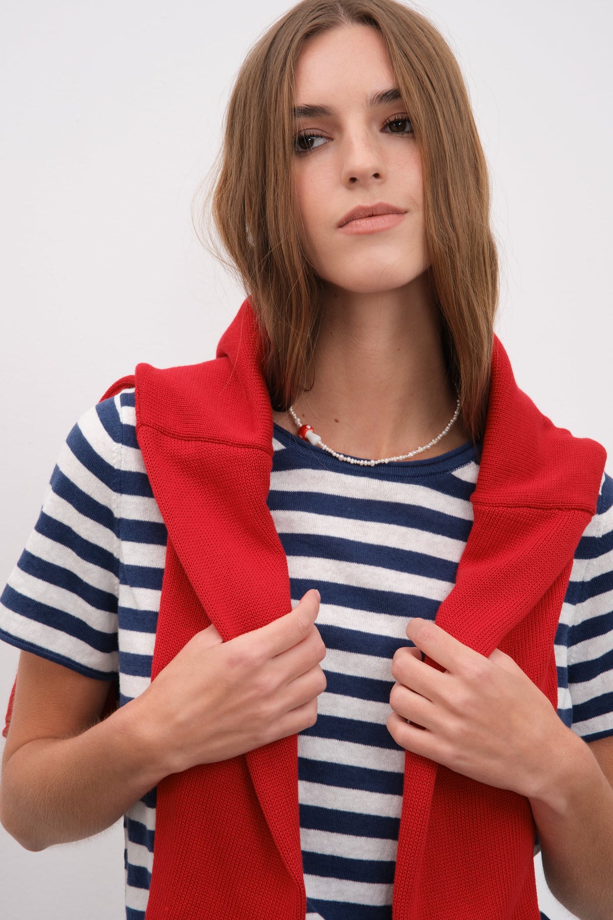 Striped Knit T-shirt in Cotton Linen Blend