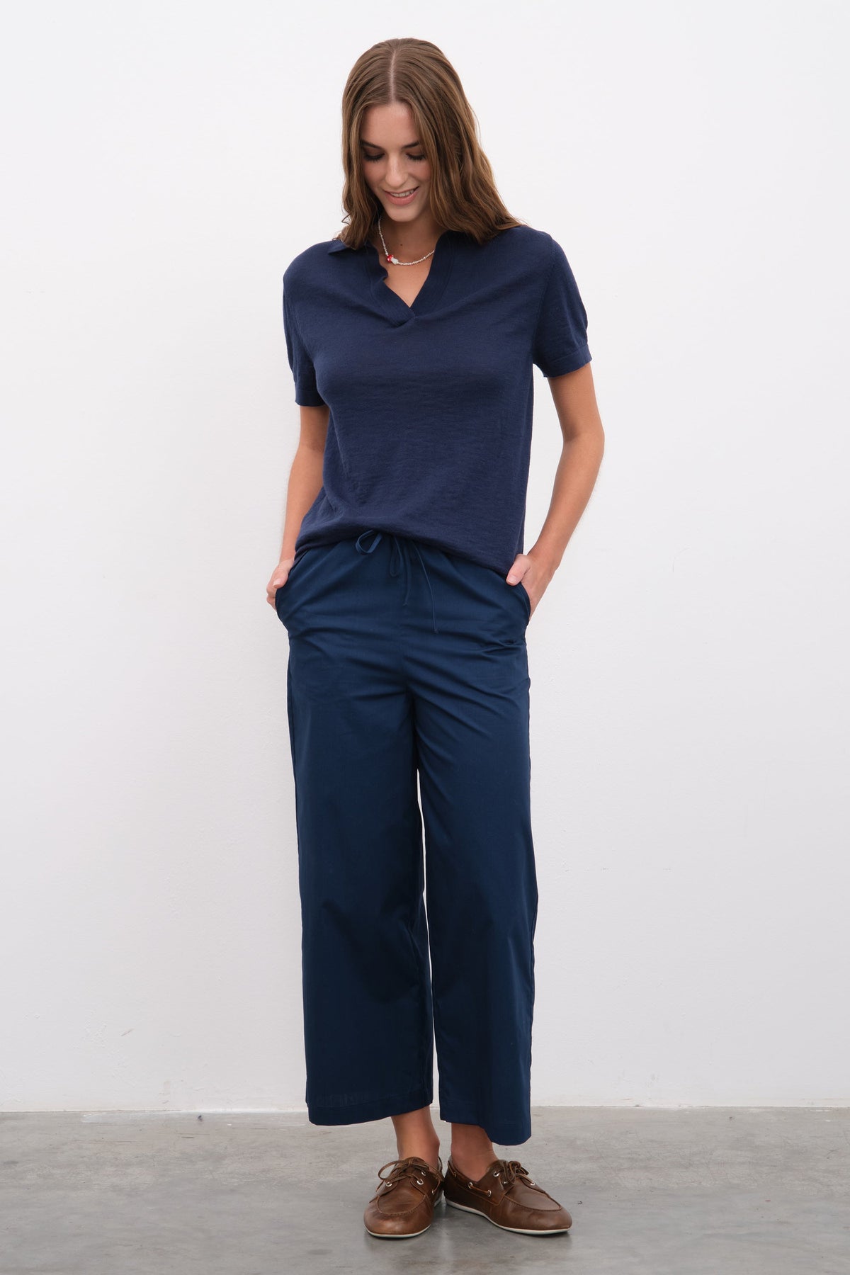 Pull-On Cropped Palazzo Poplin Pants