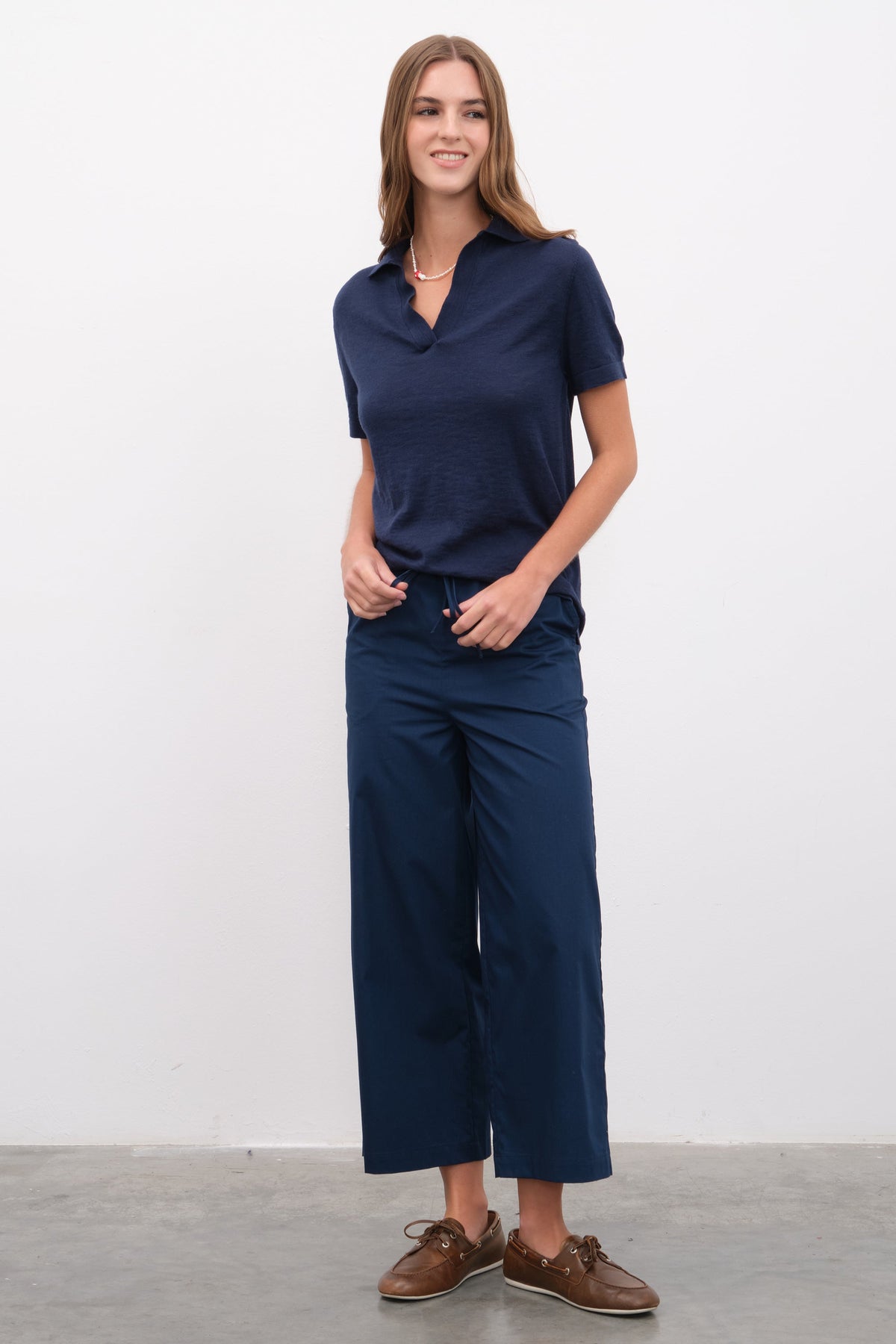 Polo Neck Unisex Knit T-shirt in Slub Cotton