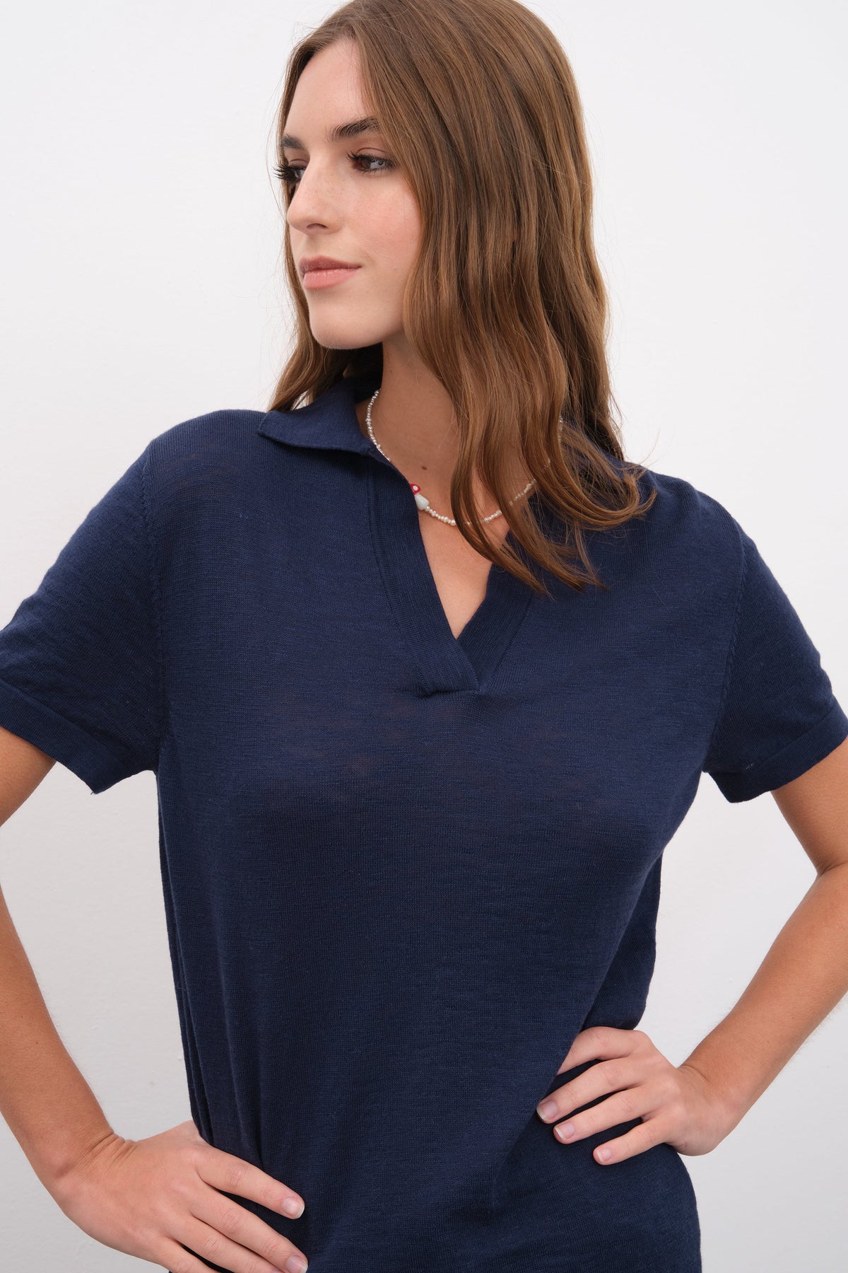 Polo Neck Unisex Knit T-shirt in Slub Cotton