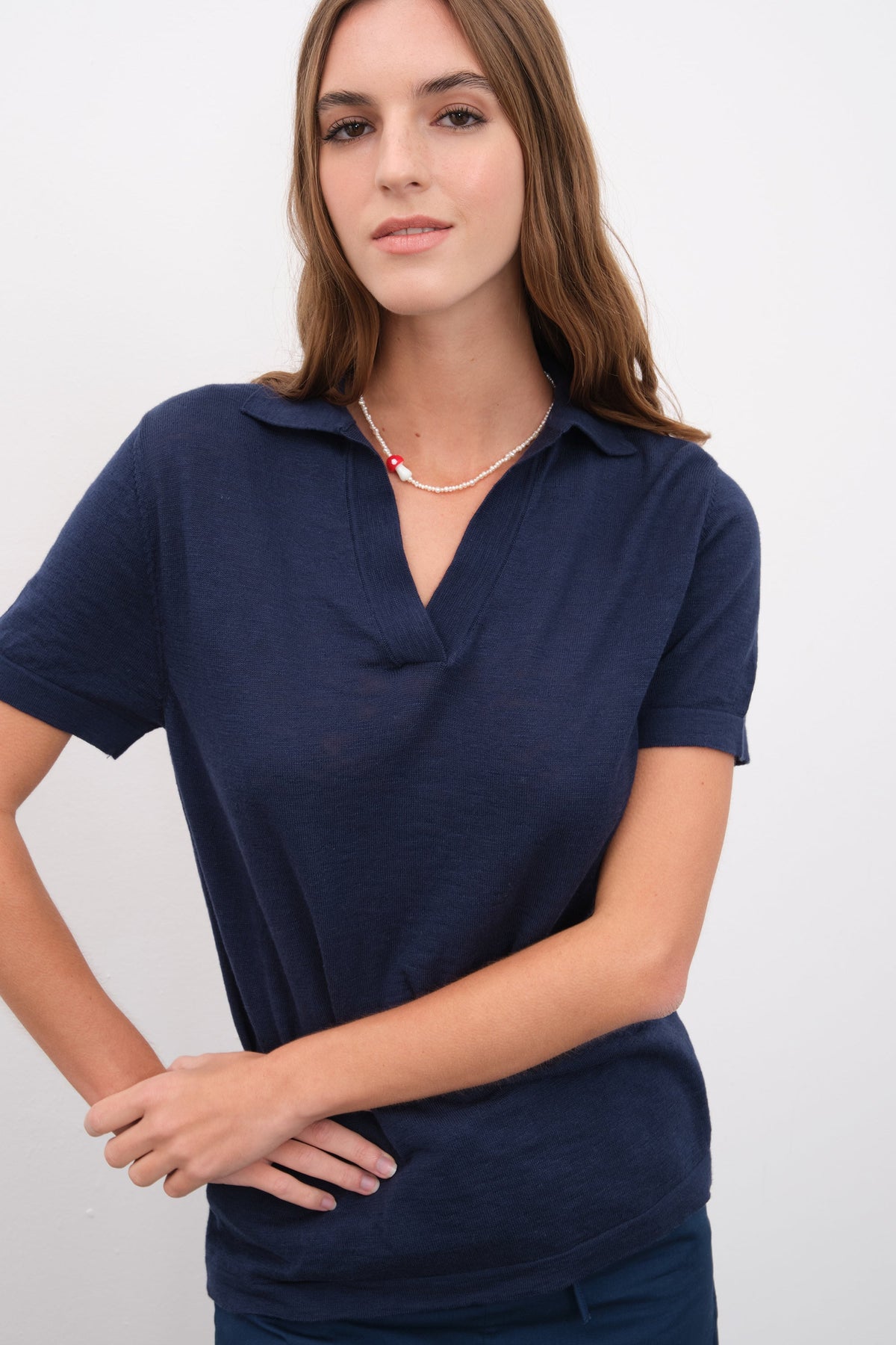 Polo Neck Unisex Knit T-shirt in Slub Cotton