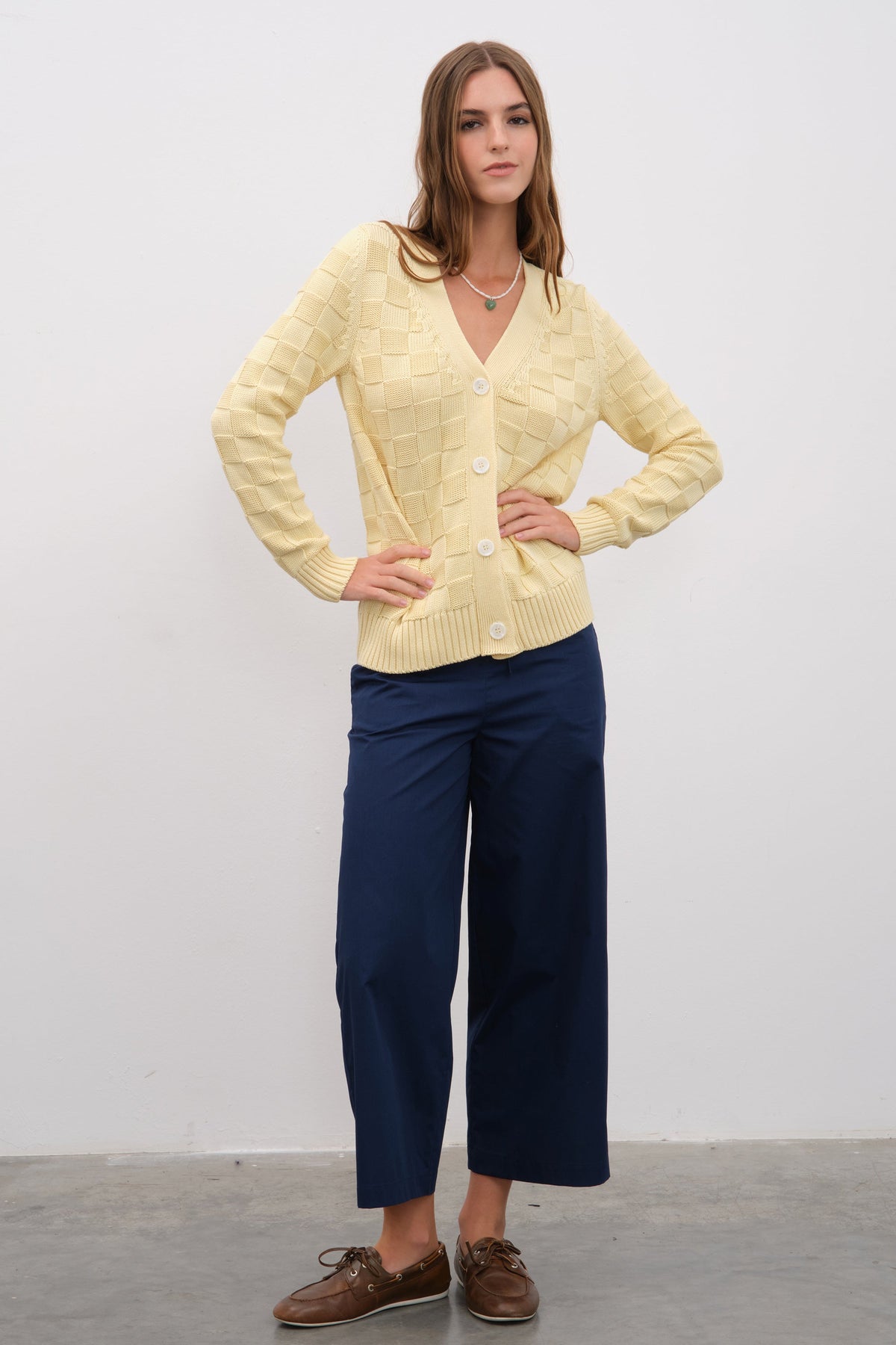 Checker Cardigan in Cotton Modal Blend