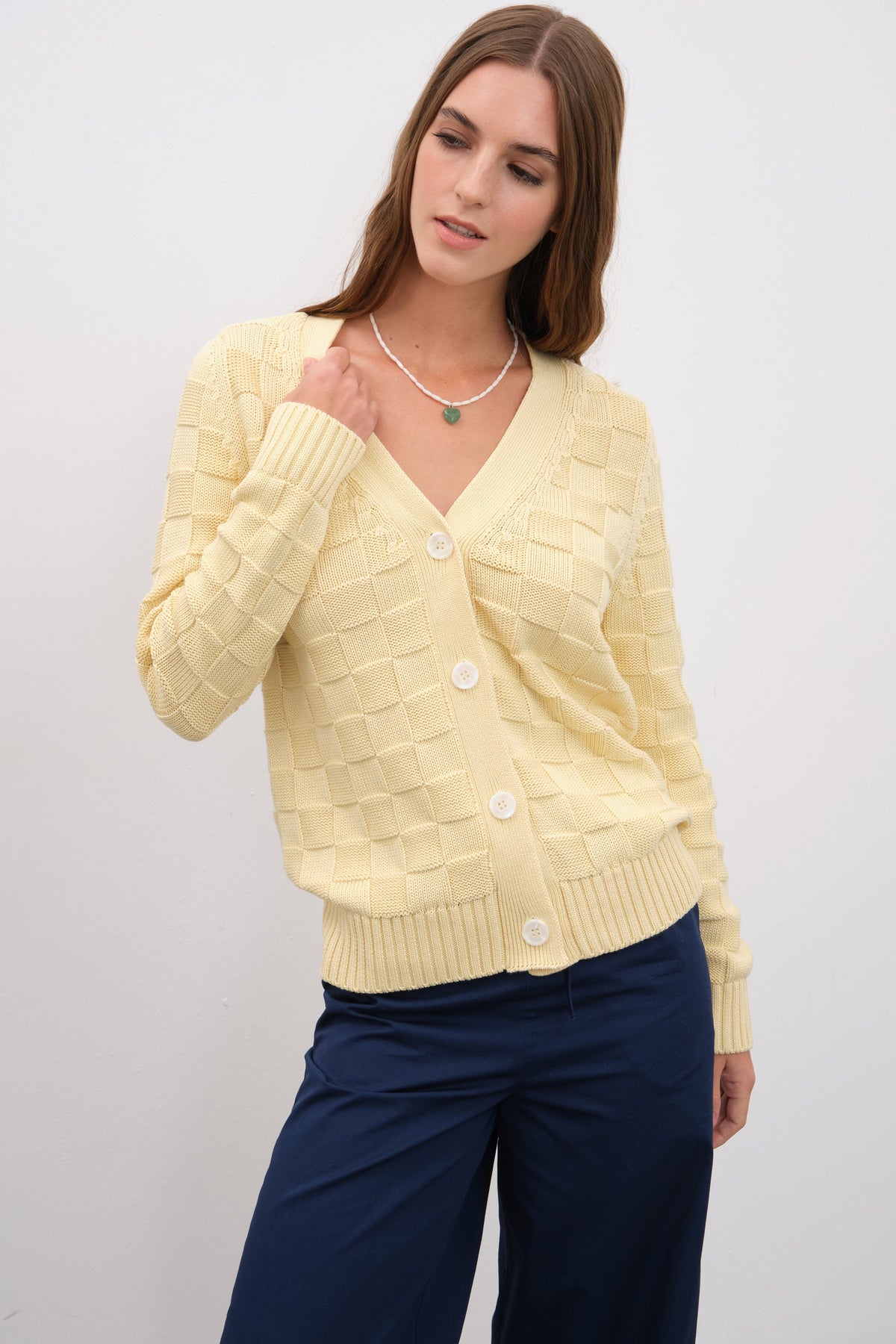 Checker Cardigan in Cotton Modal Blend