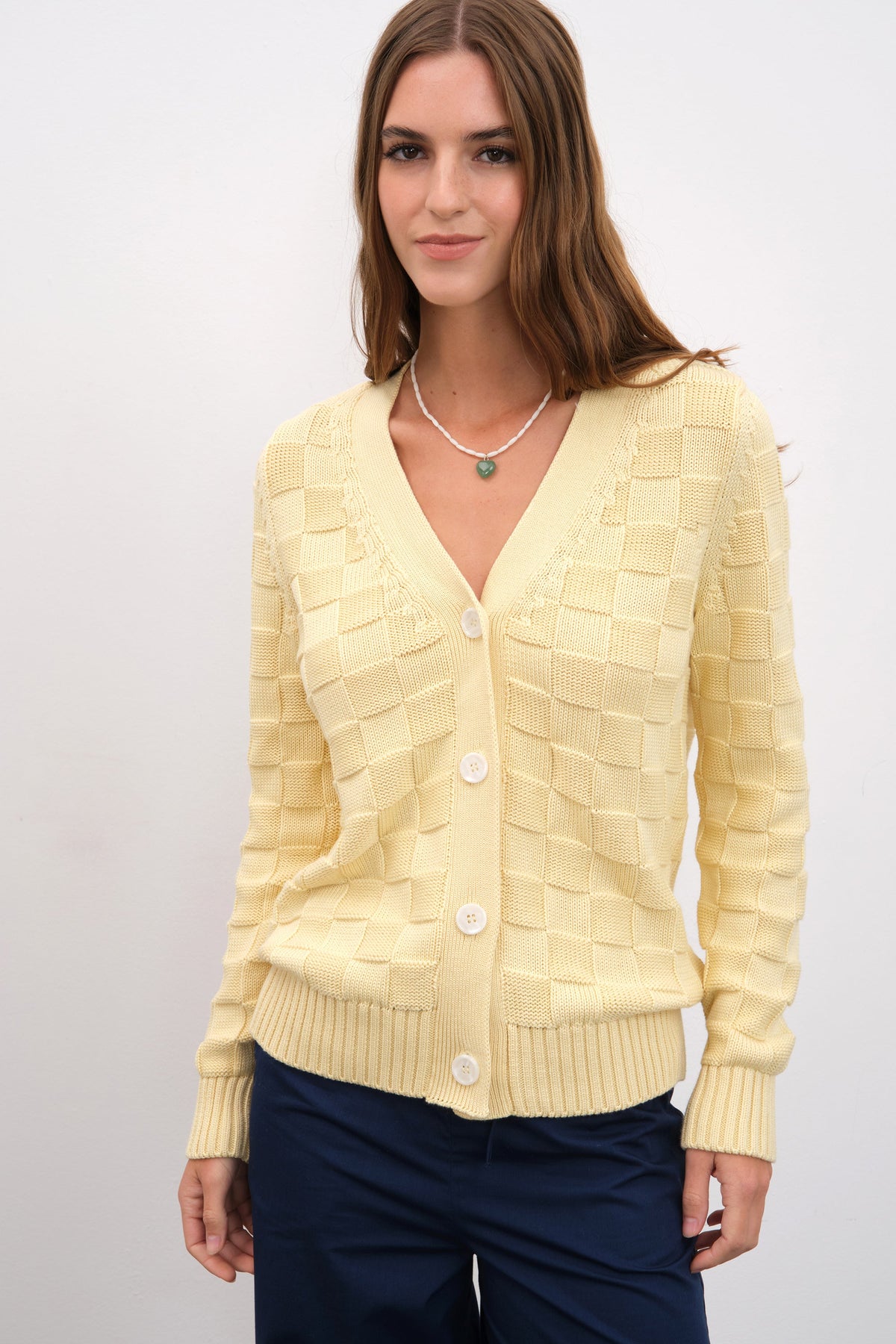 Checker Cardigan in Cotton Modal Blend