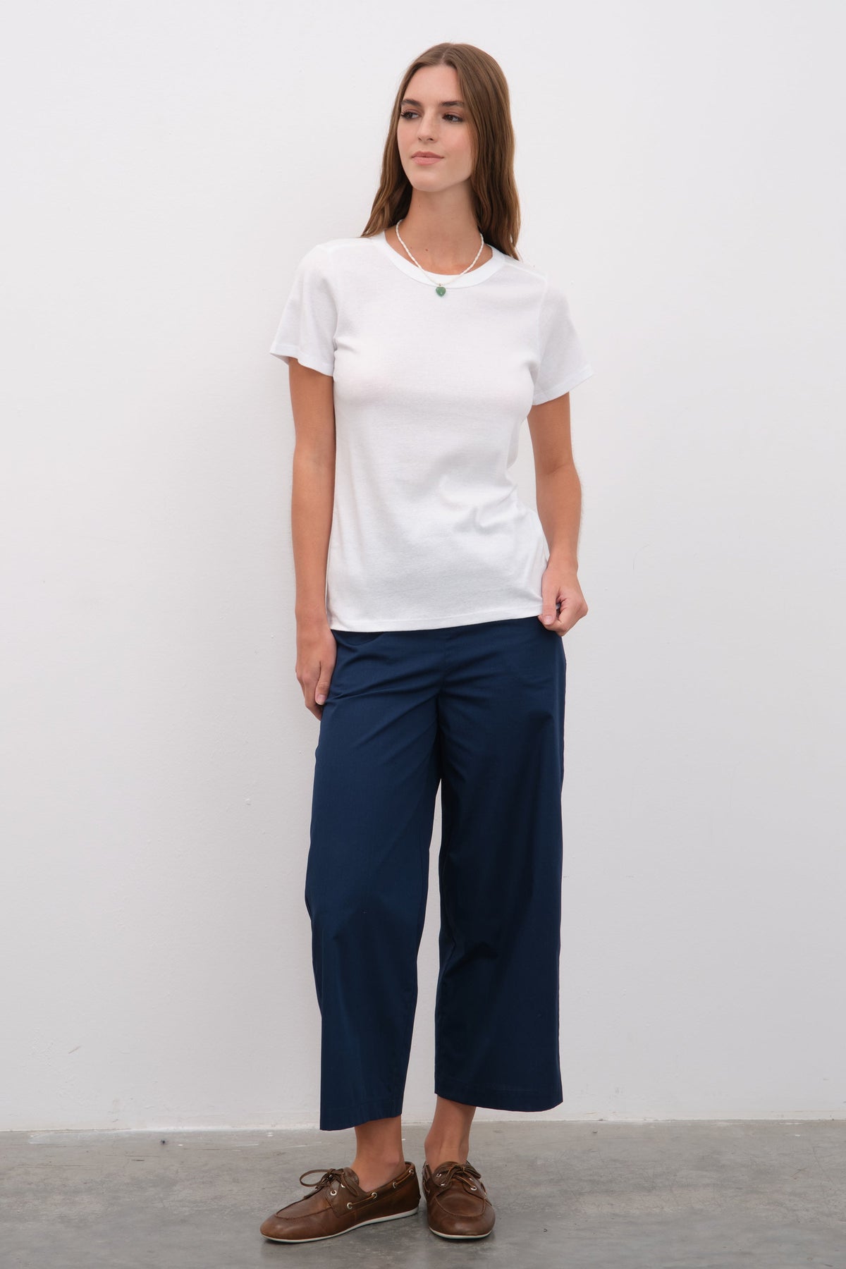 Crew Neck Fitted T-shirt in Micro-Ribbed Cotton