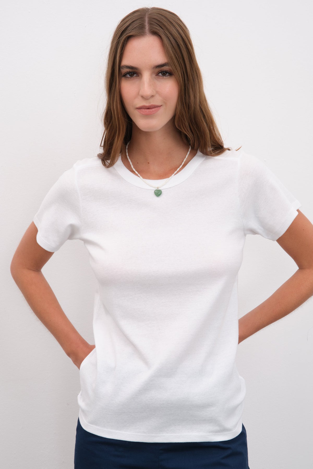 Crew Neck Fitted T-shirt in Micro-Ribbed Cotton