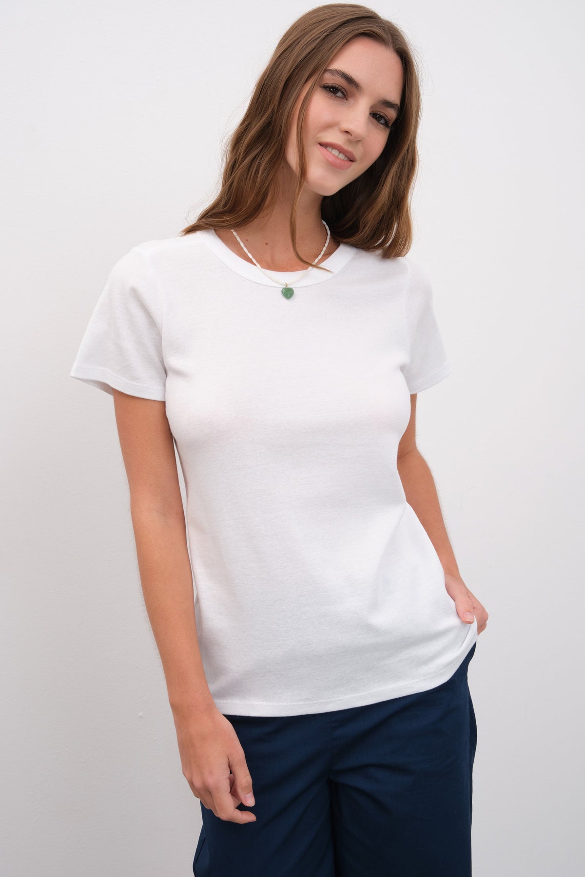 Crew Neck Fitted T-shirt in Micro-Ribbed Cotton