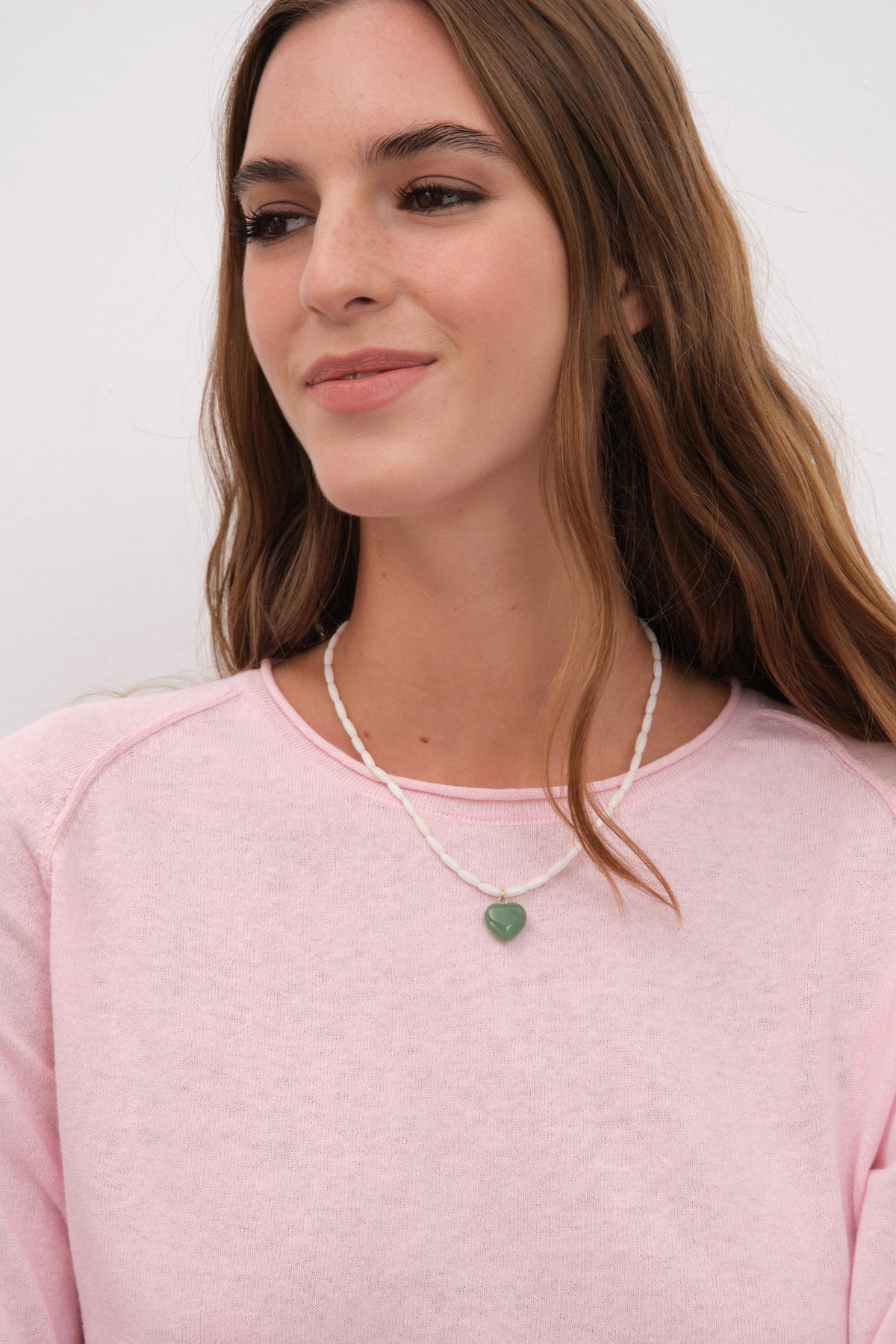 White Coral Aventurine Heart Necklace
