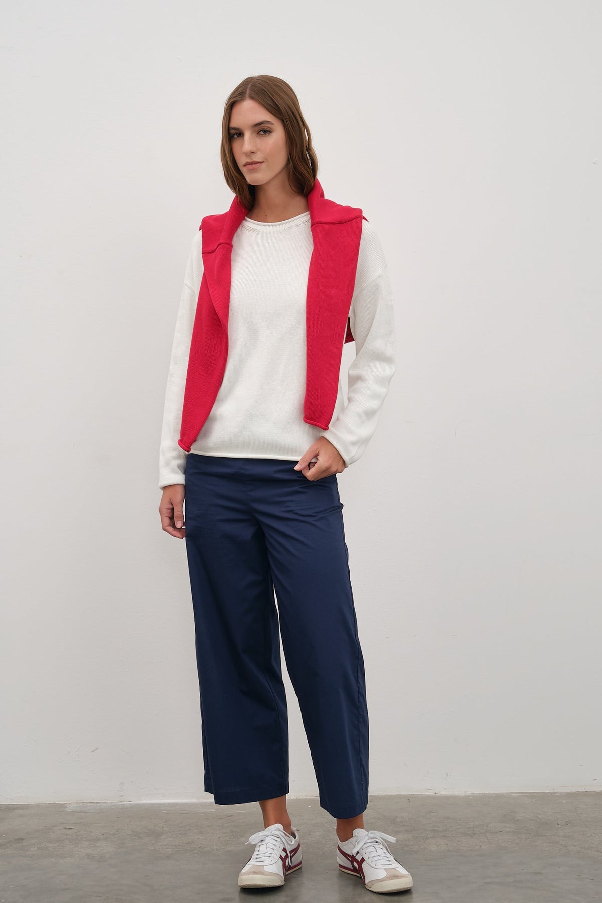 Pull-On Cropped Palazzo Poplin Pants