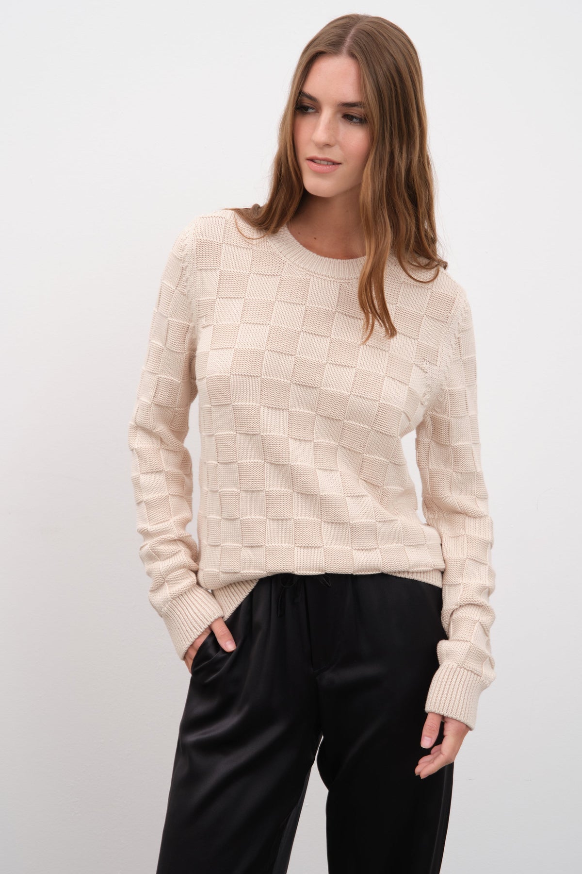 Checker Sweater in Cotton Modal Blend