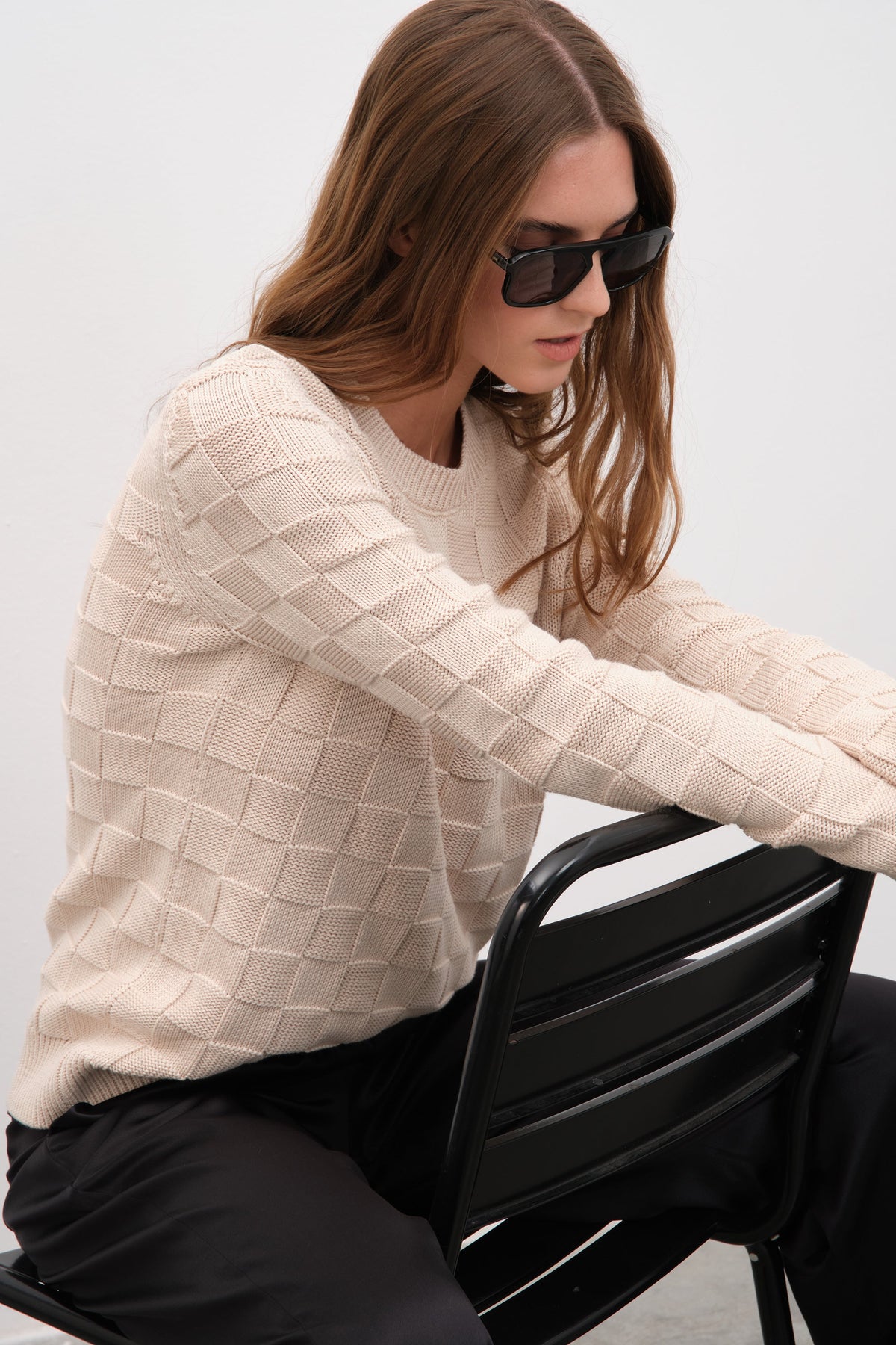 Checker Sweater in Cotton Modal Blend