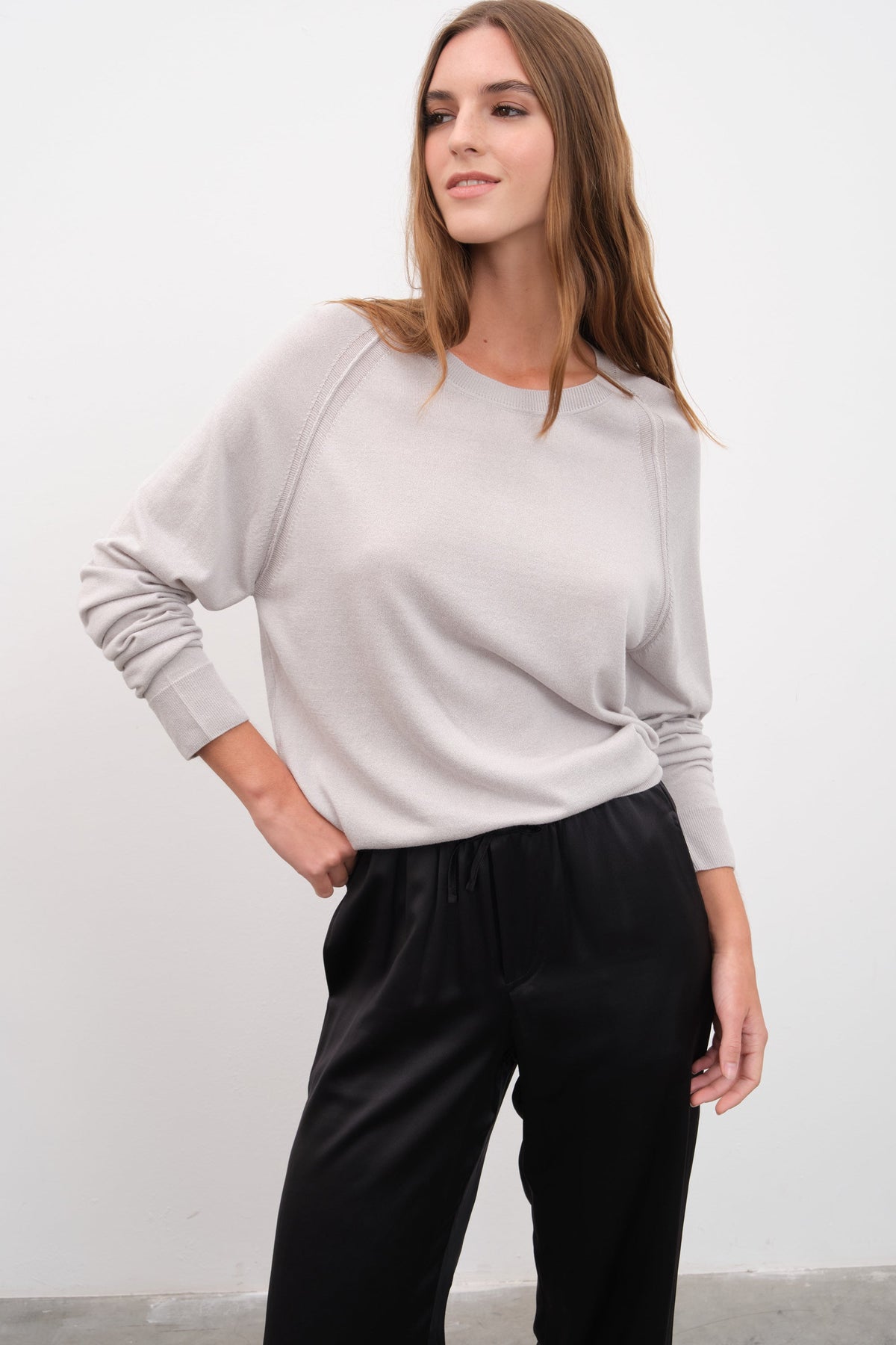 Lightweight Cotton Viscose Raglan Sleeve Sweater