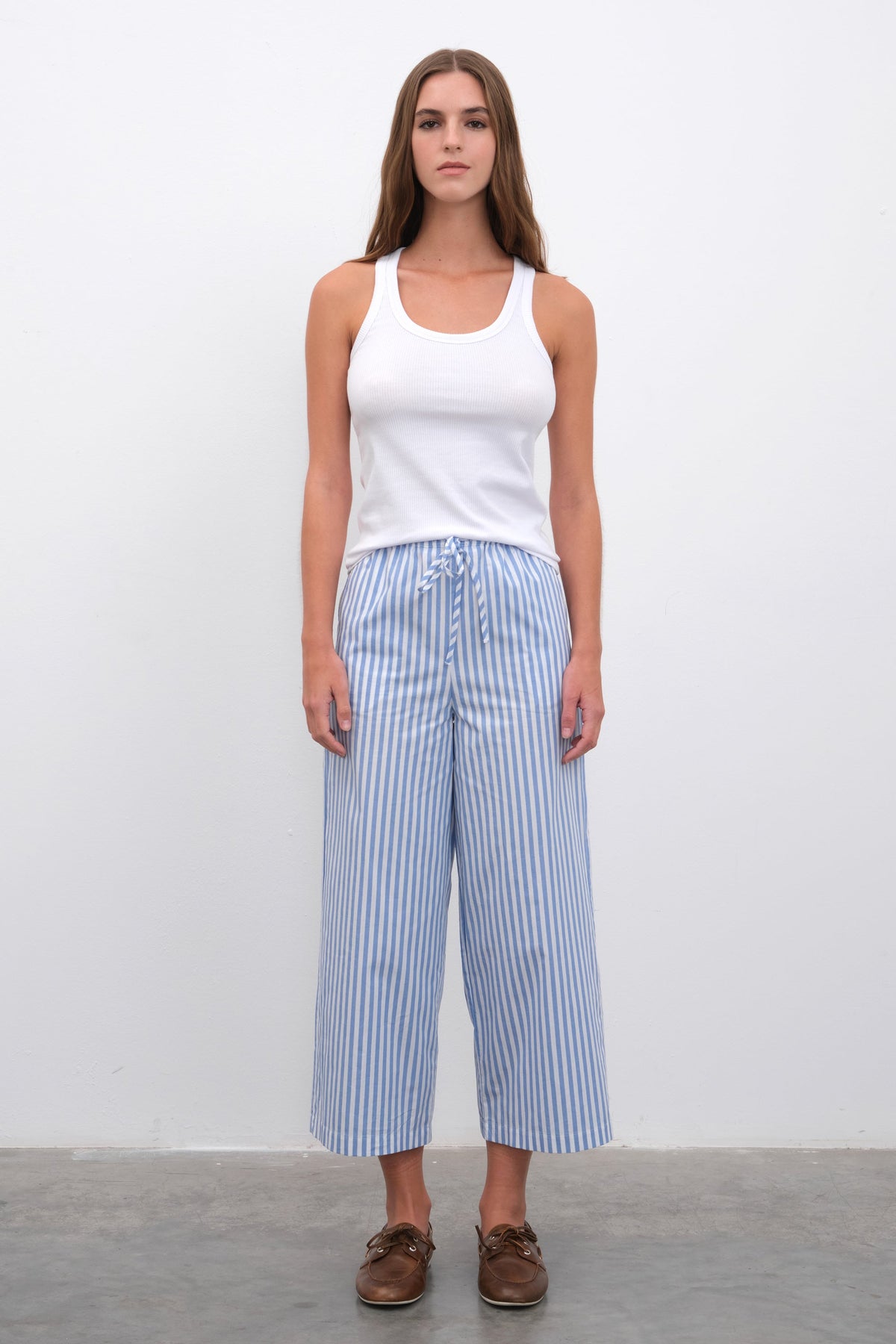 Pull-On Cropped Palazzo Poplin Pants