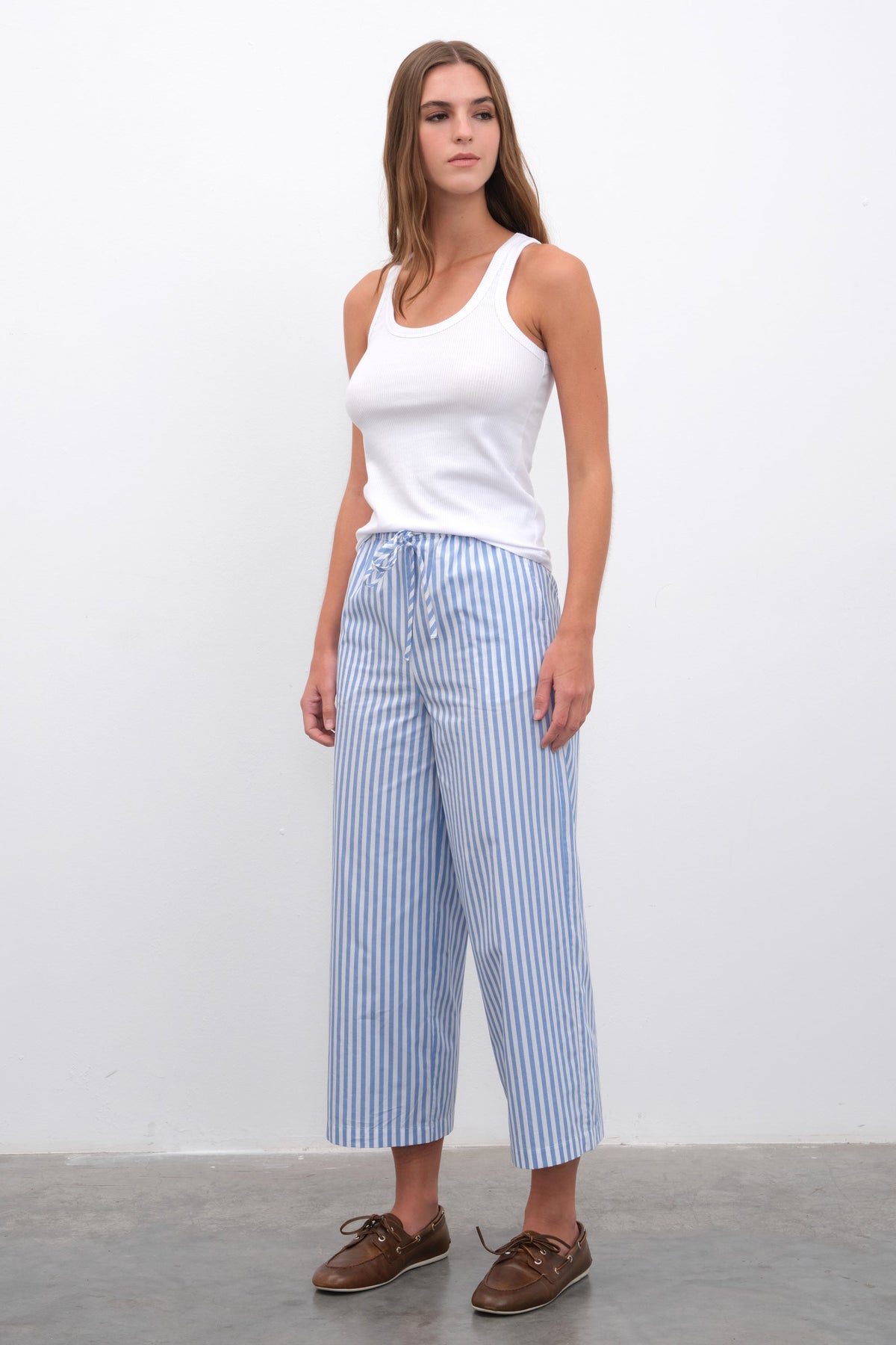 Pull-On Cropped Palazzo Poplin Pants