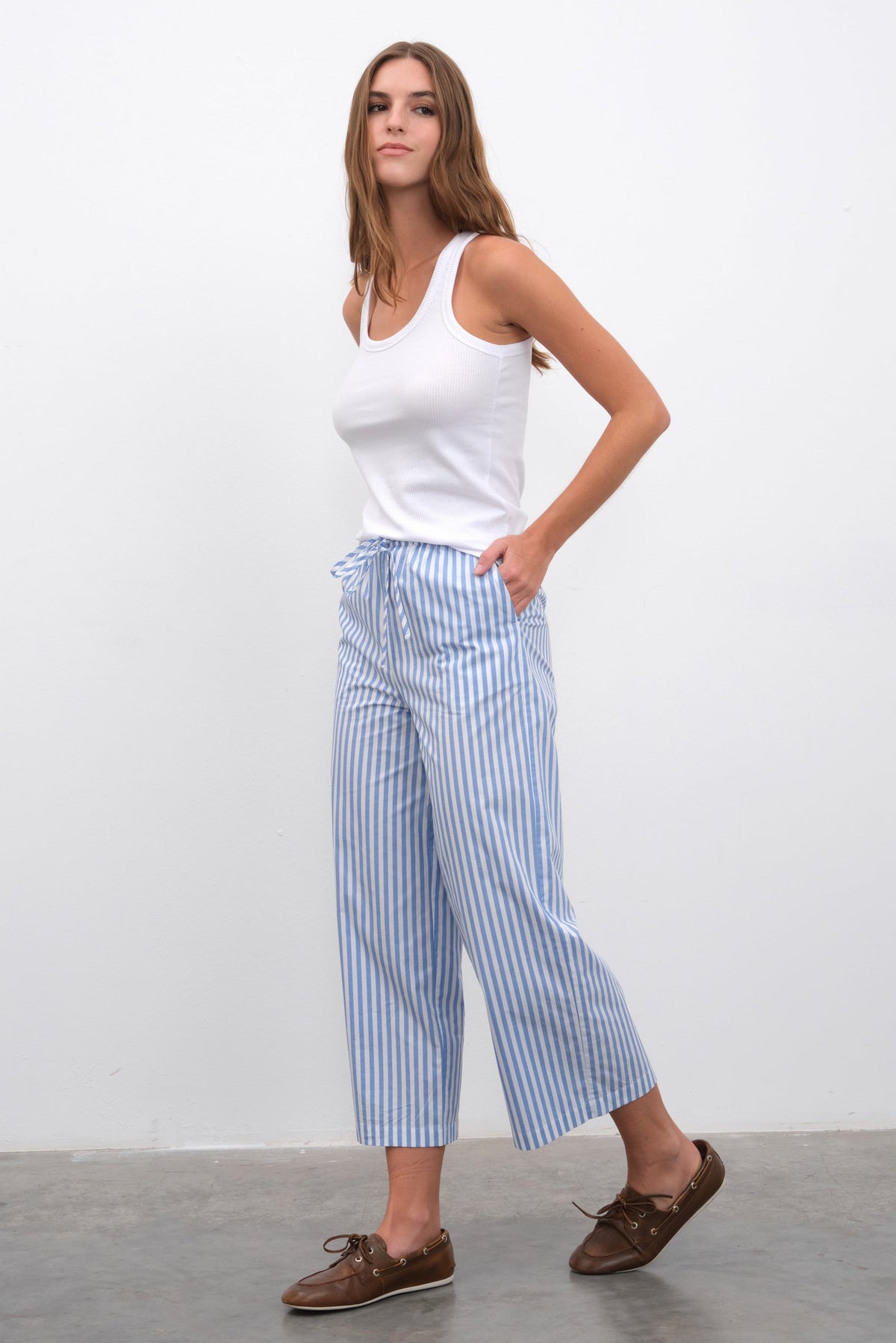 Pull-On Cropped Palazzo Poplin Pants
