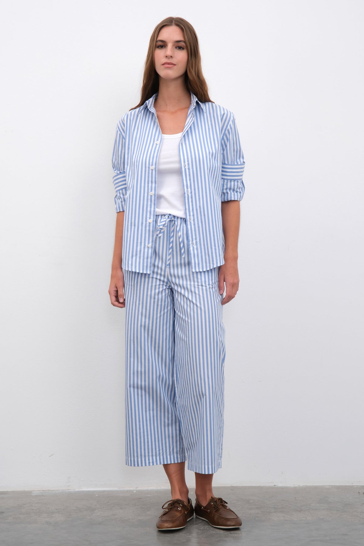Pull-On Cropped Palazzo Poplin Pants