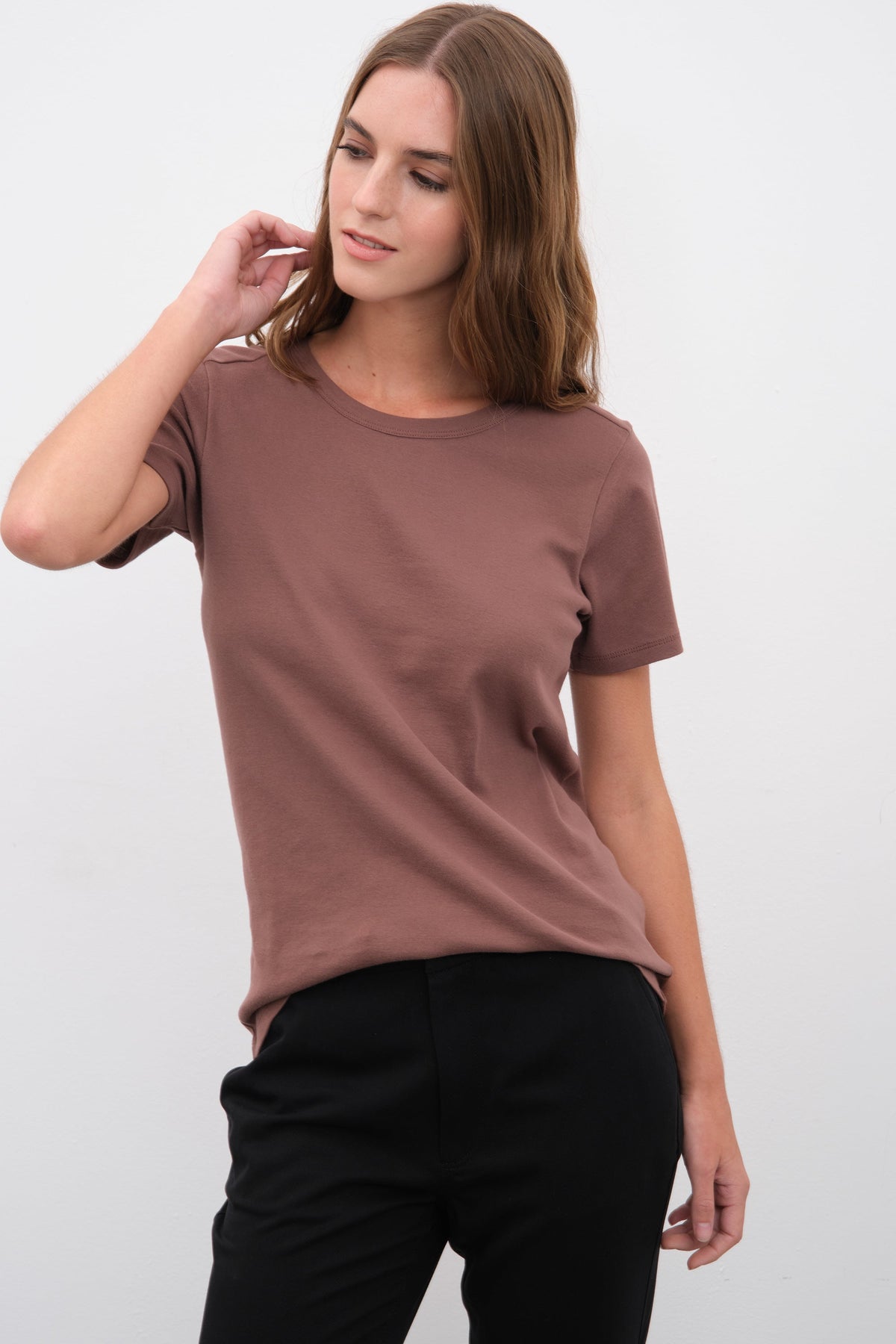 Crew Neck Fitted T-shirt in Micro-Ribbed Cotton