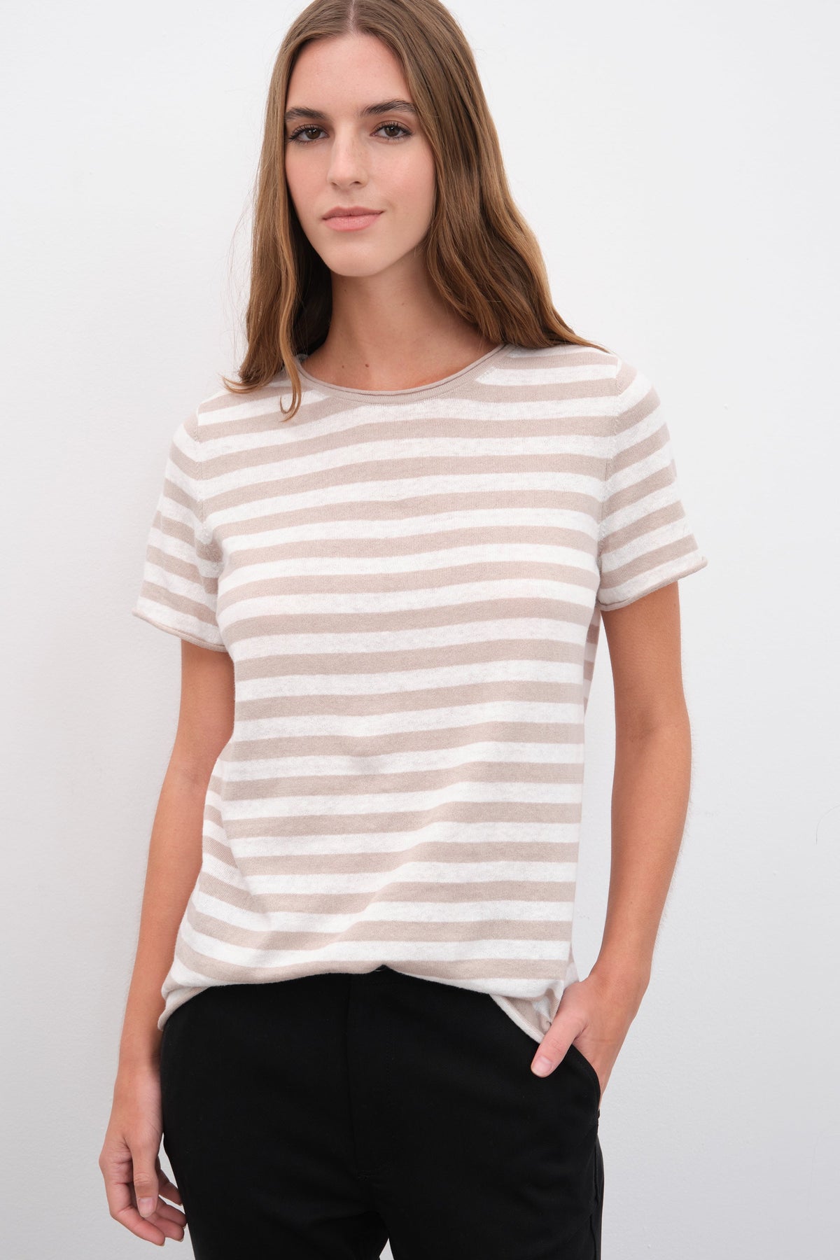 Striped Knit T-shirt in Cotton Linen Blend