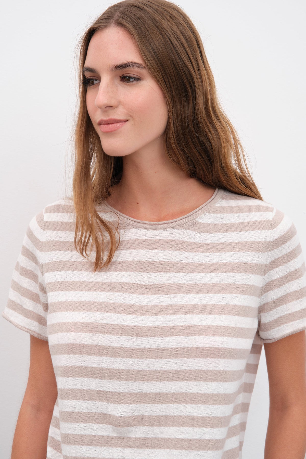 Striped Knit T-shirt in Cotton Linen Blend