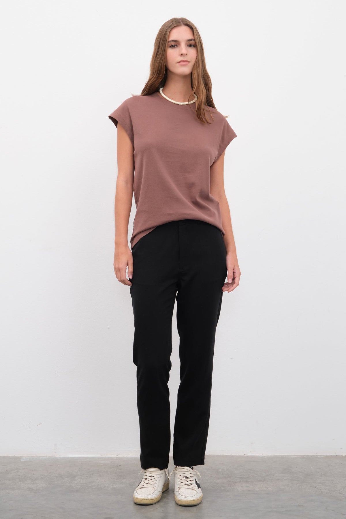 Capped Shoulder T-shirt in Micro-Ribbed Cotton