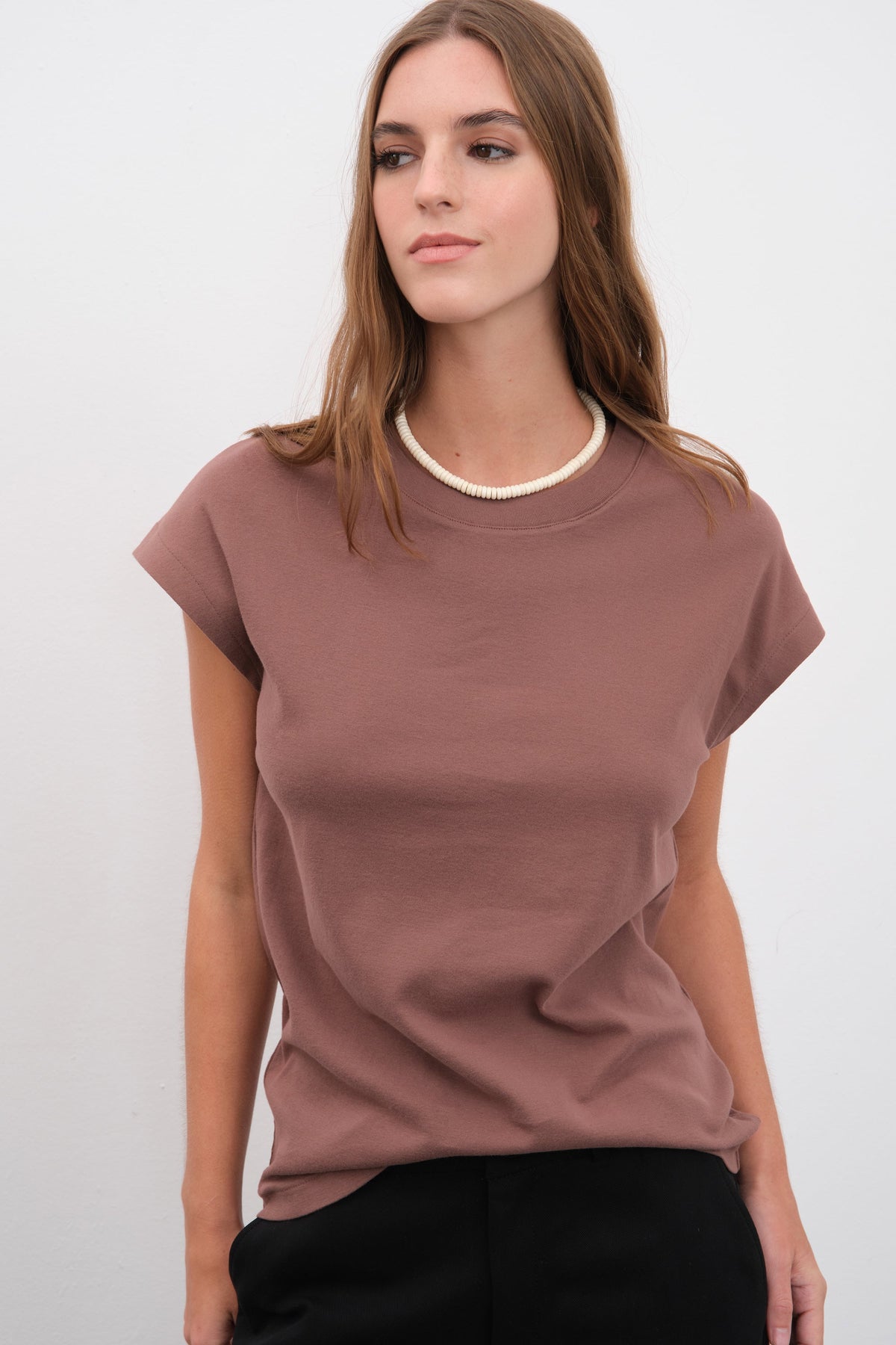 Capped Shoulder T-shirt in Micro-Ribbed Cotton