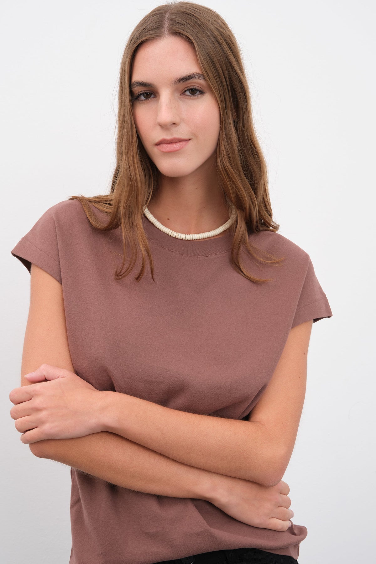 Capped Shoulder T-shirt in Micro-Ribbed Cotton