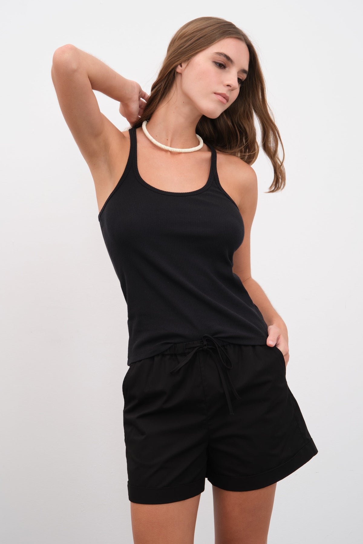 Racer Back Ribbed Fitted Tank Top in Cotton