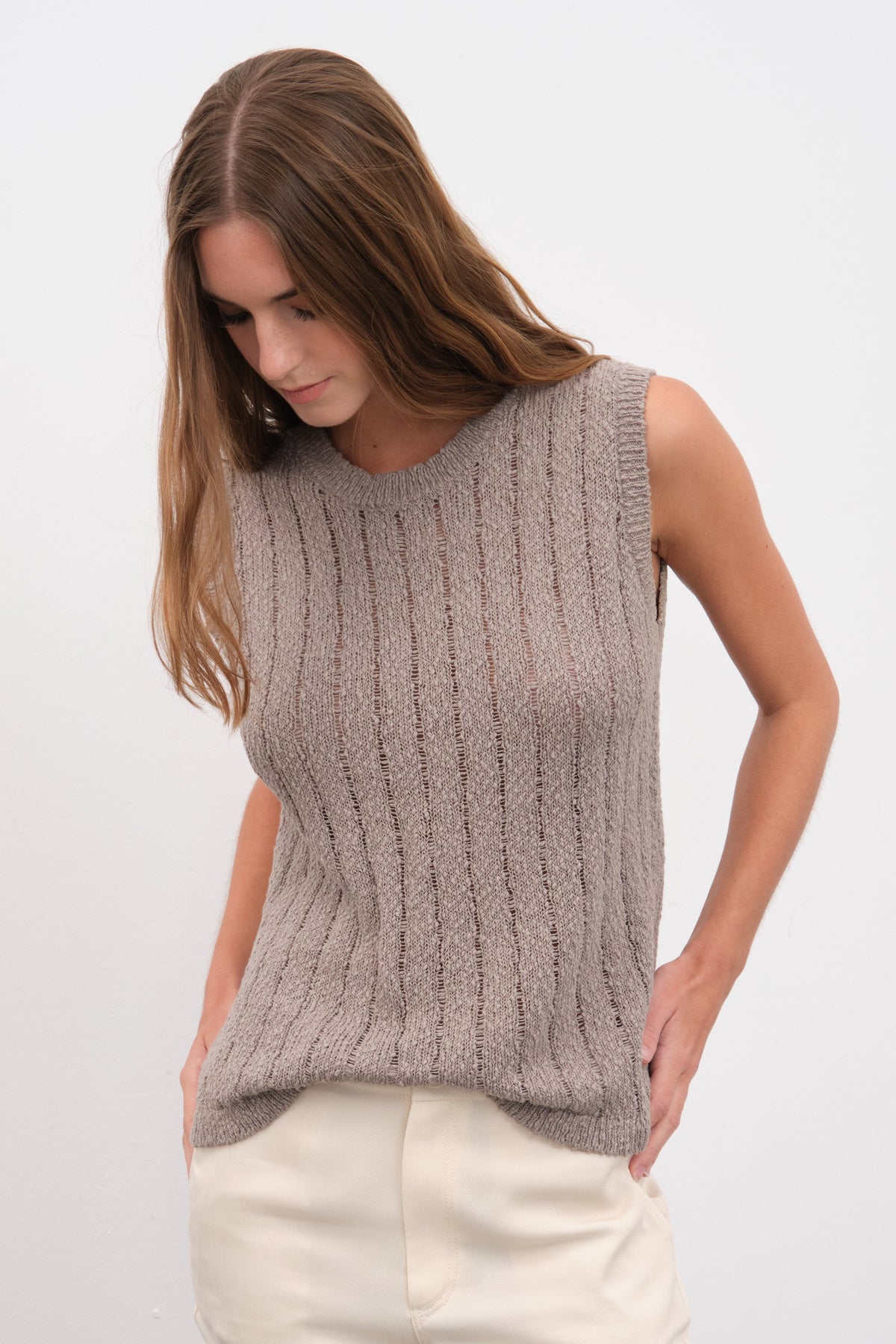 Crochet Knit Muscle Tee in Organic Cotton