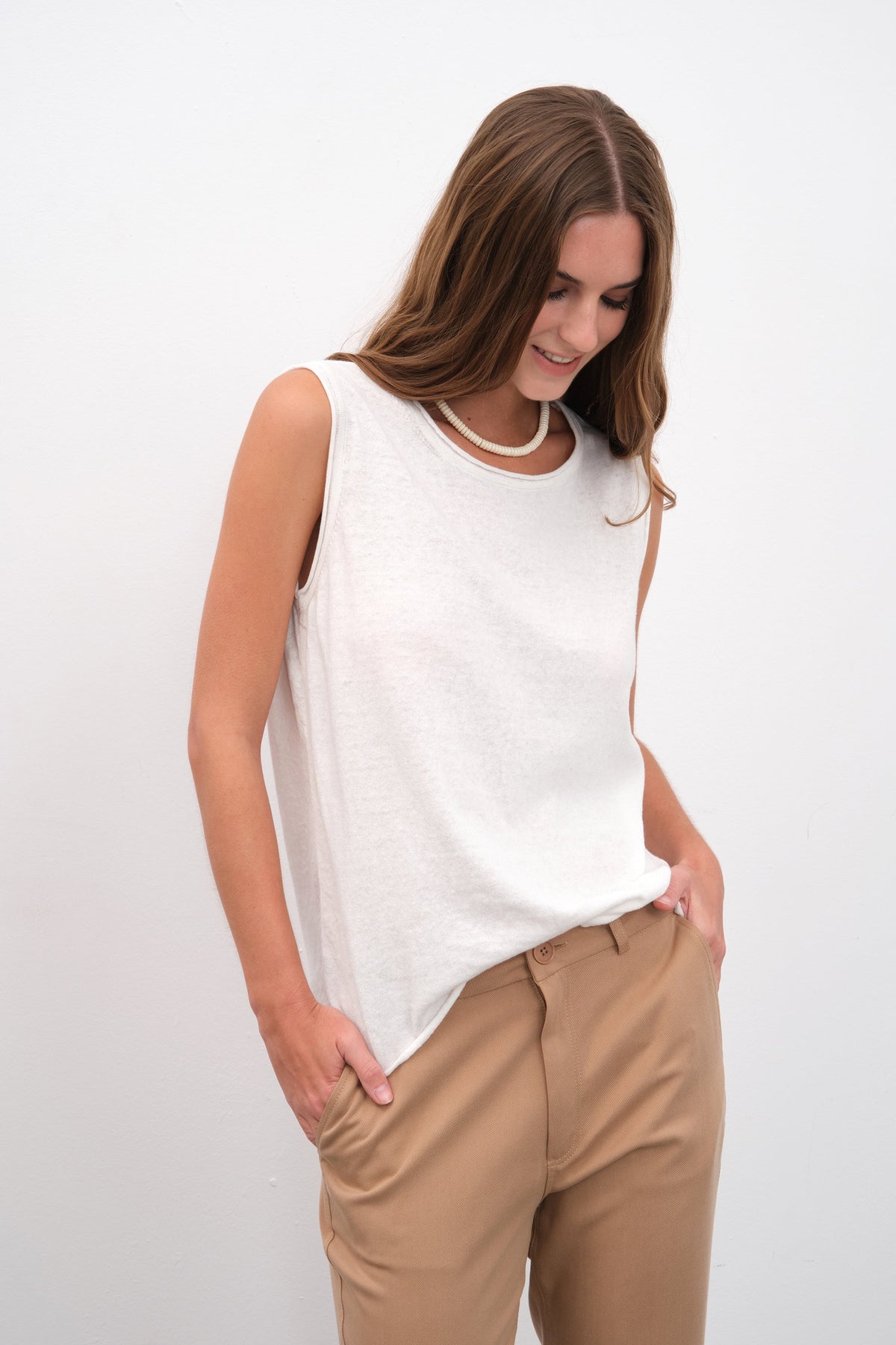 Lightweight Knit Muscle Tee in Cotton/Linen Blend