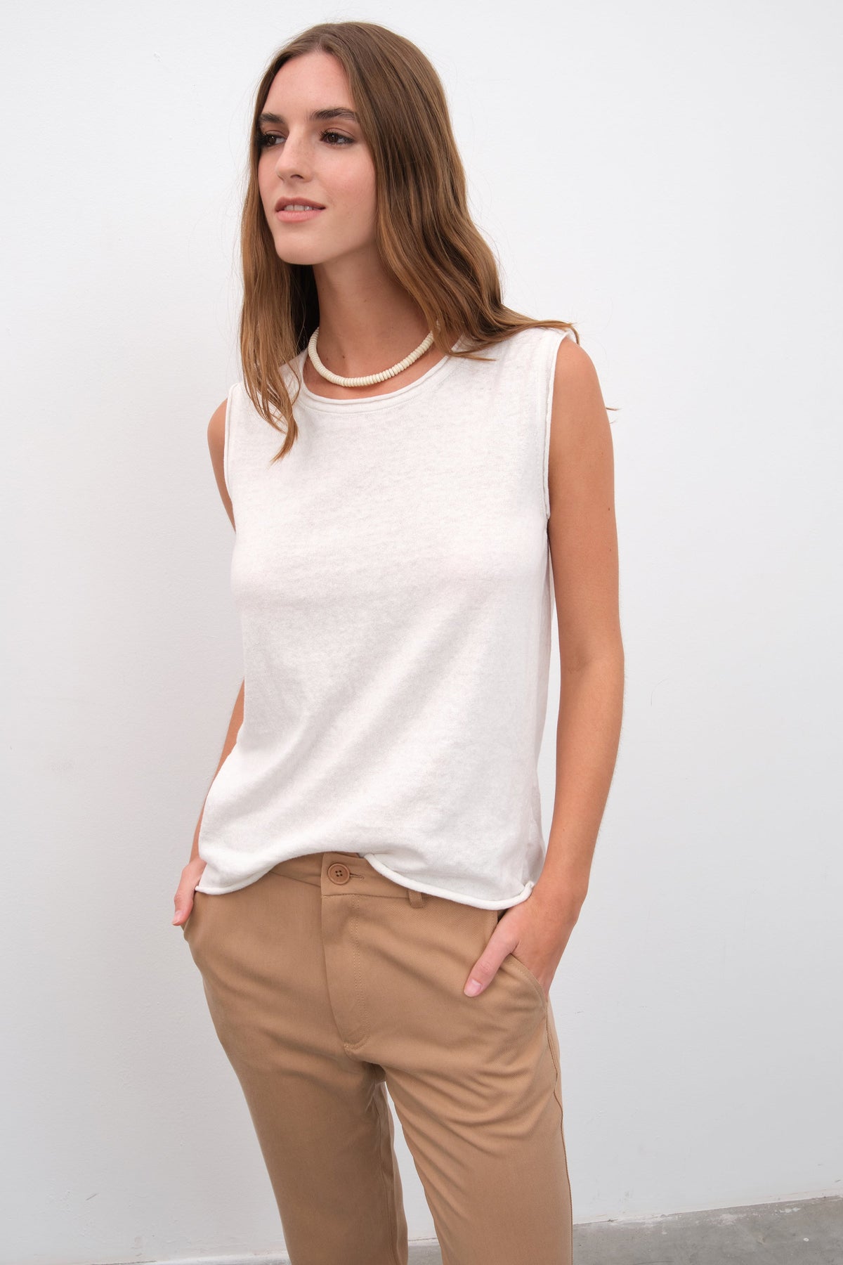 Lightweight Knit Muscle Tee in Cotton/Linen Blend