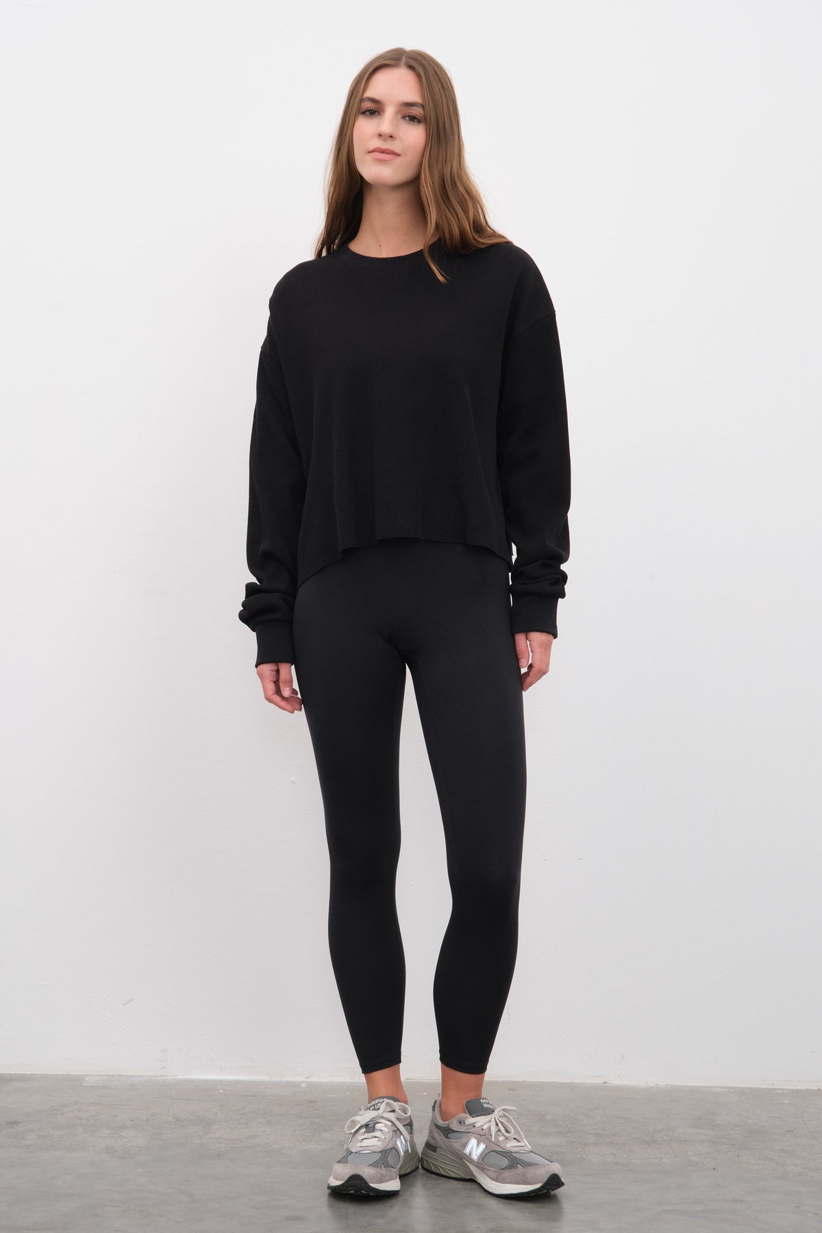 Waffle Cotton Cropped Oversize Sweatshirt