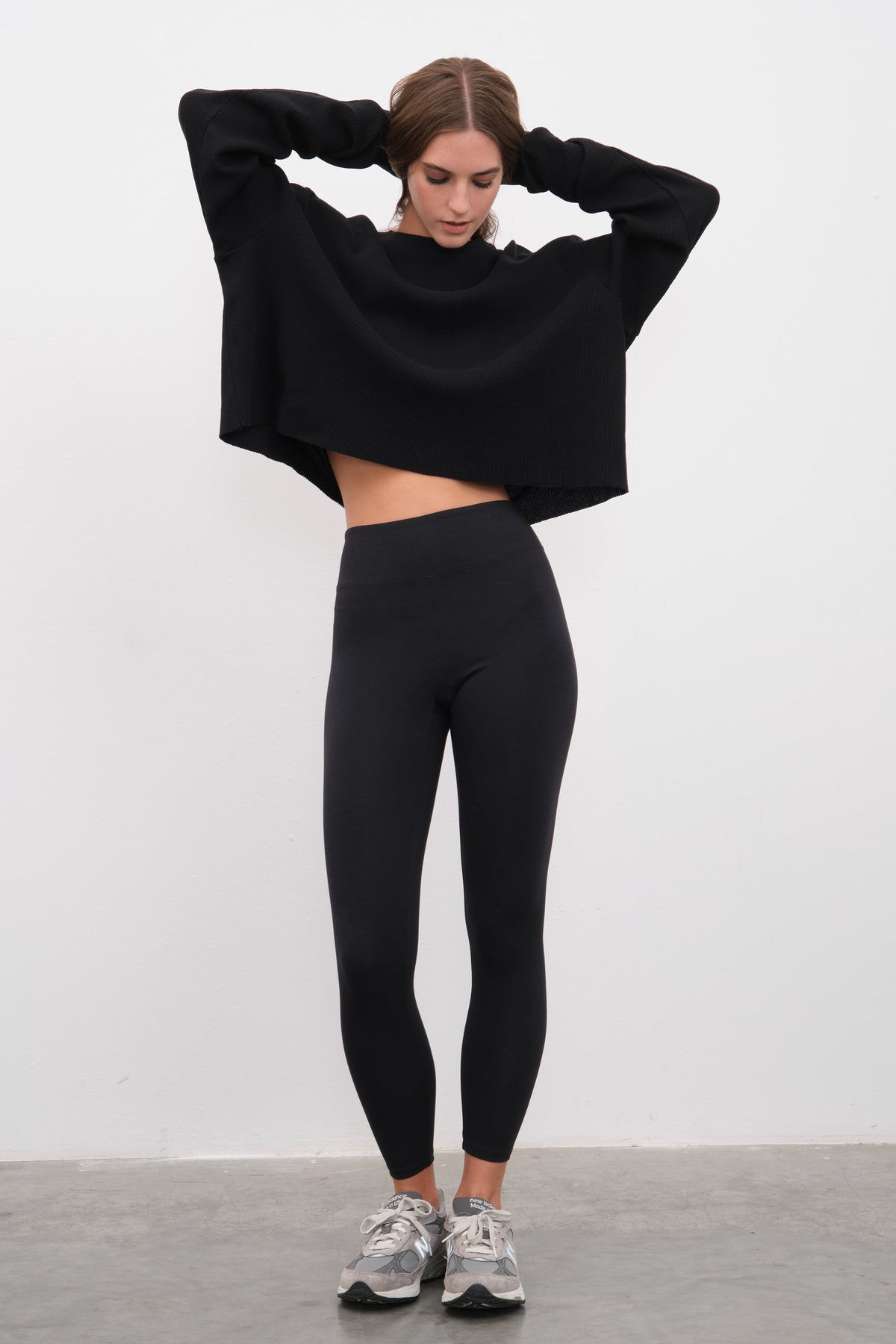 Waffle Cotton Cropped Oversize Sweatshirt