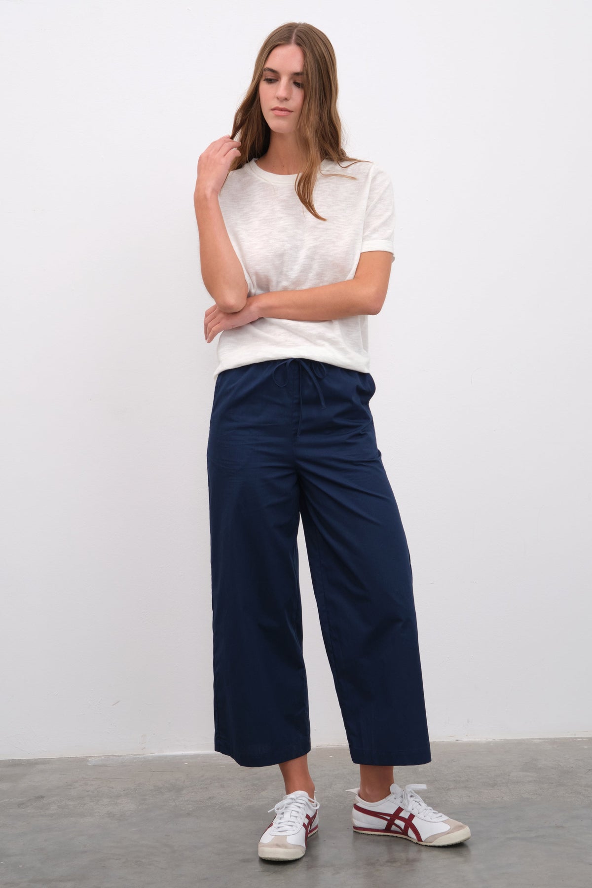 Pull-On Cropped Palazzo Poplin Pants