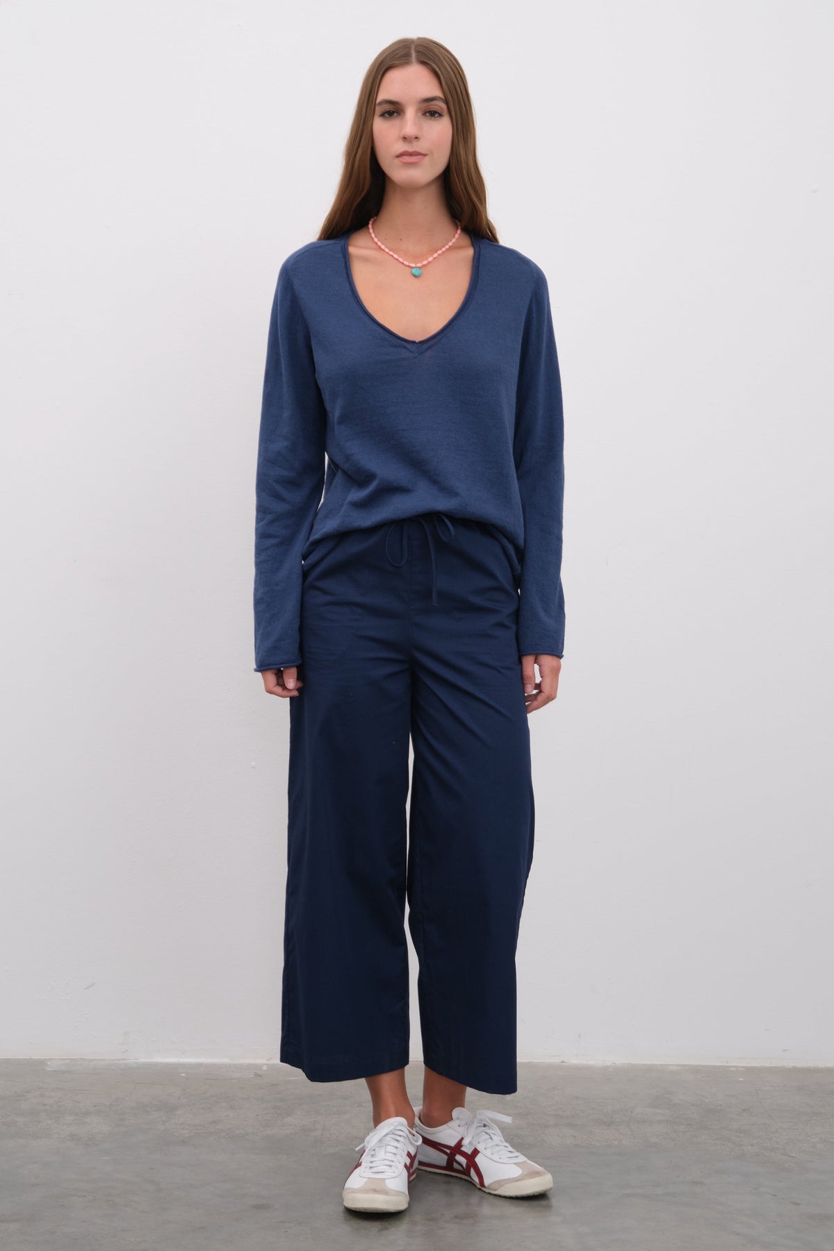 Lightweight V Neck Sweater in Cotton/Linen Blend