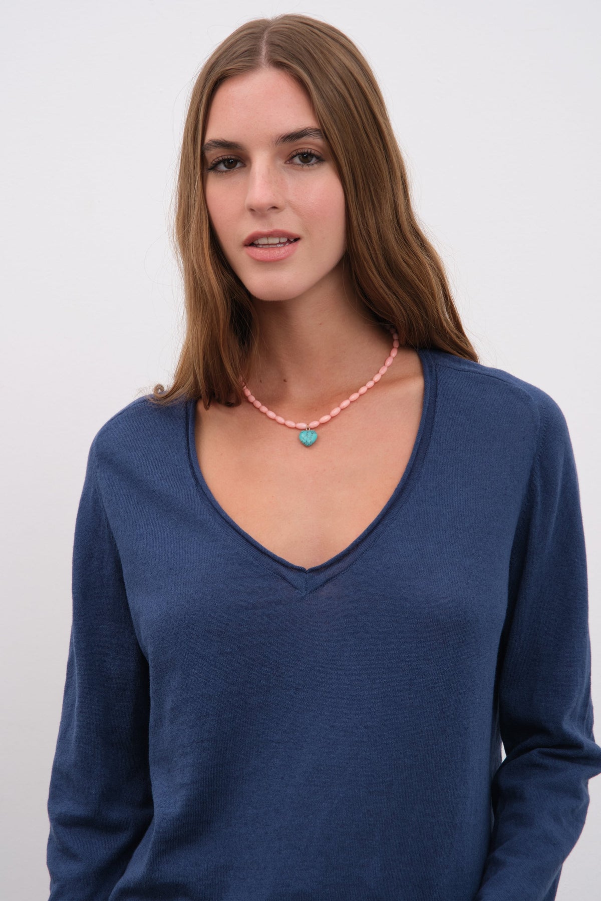 Pink Coral Turquoise Stone Heart Necklace