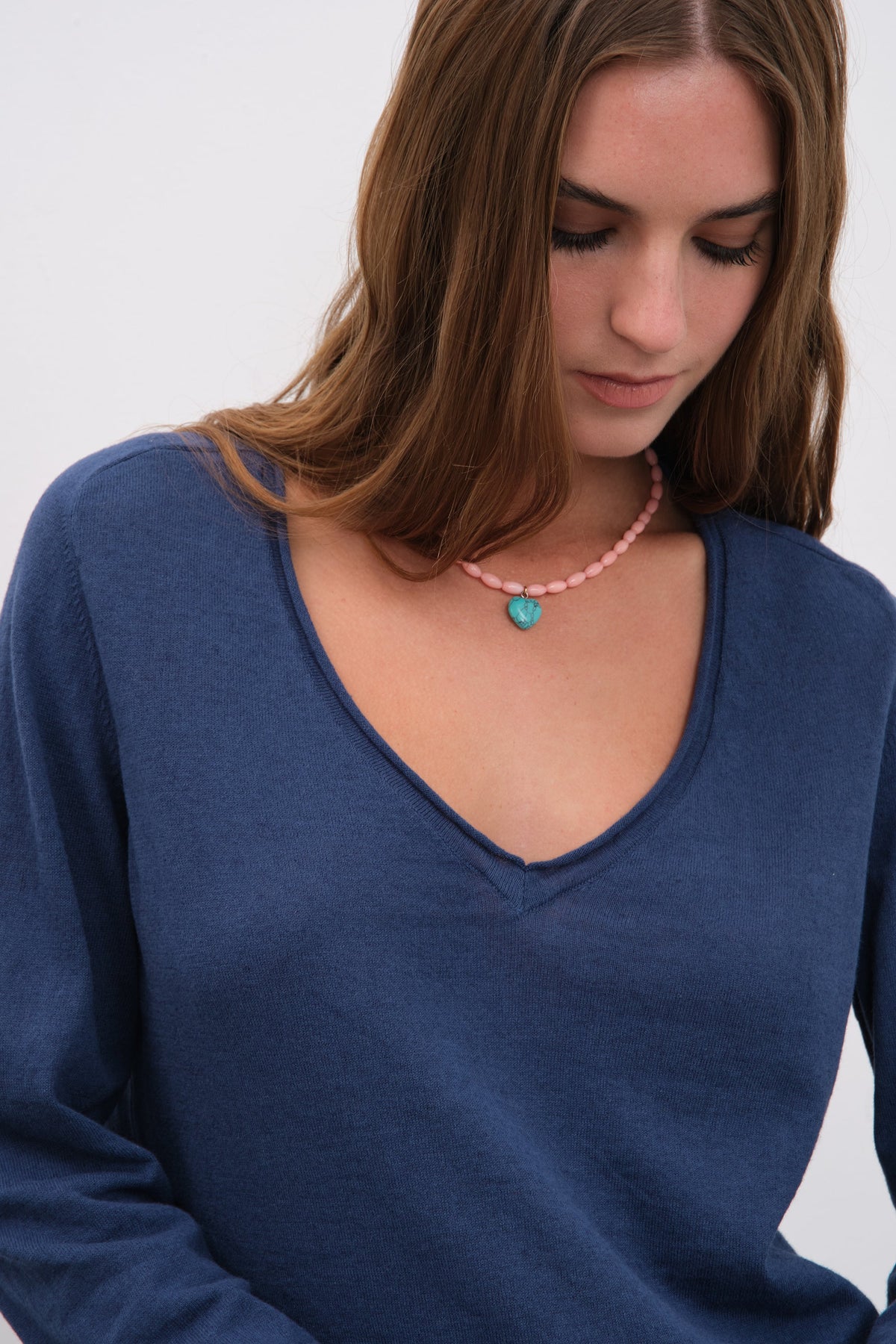Pink Coral Turquoise Stone Heart Necklace