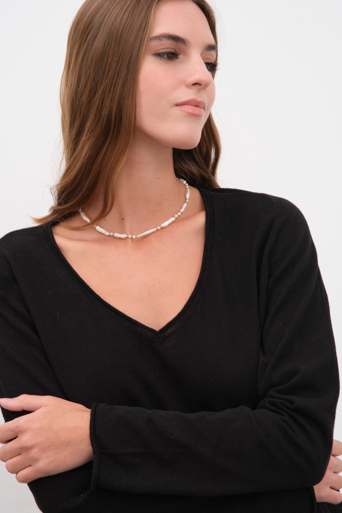 Lightweight V Neck Sweater in Cotton/Linen Blend