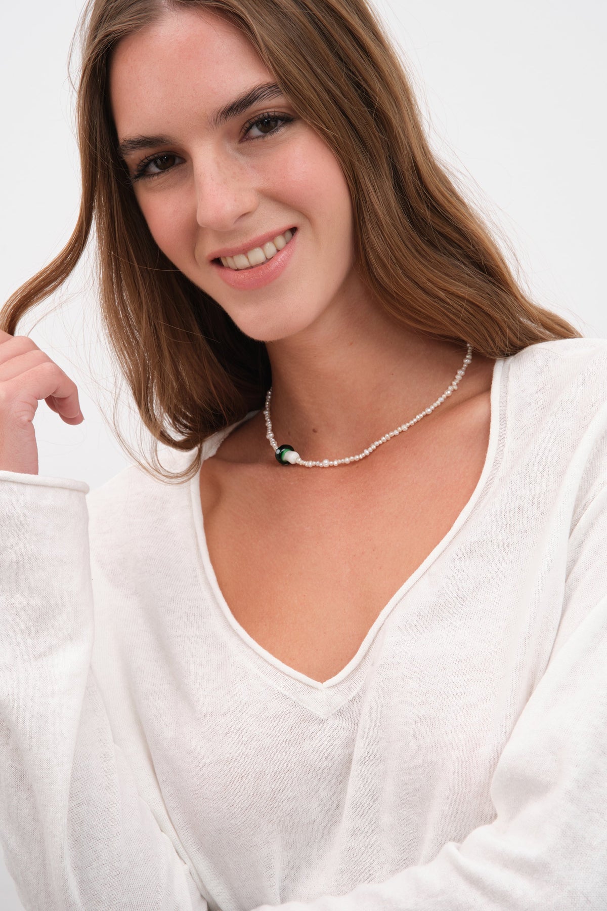 Lightweight V Neck Sweater in Cotton/Linen Blend