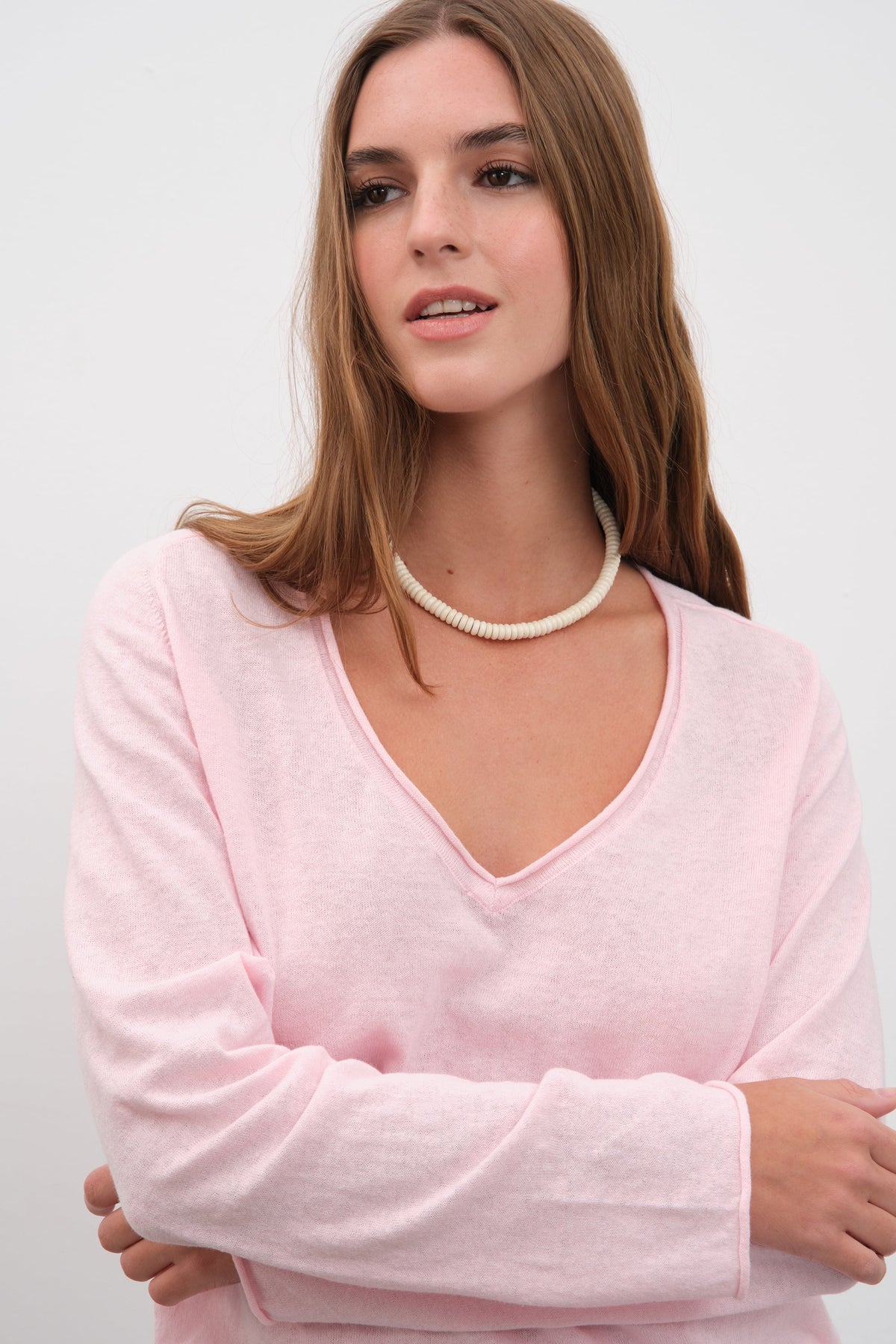 Lightweight V Neck Sweater in Cotton/Linen Blend