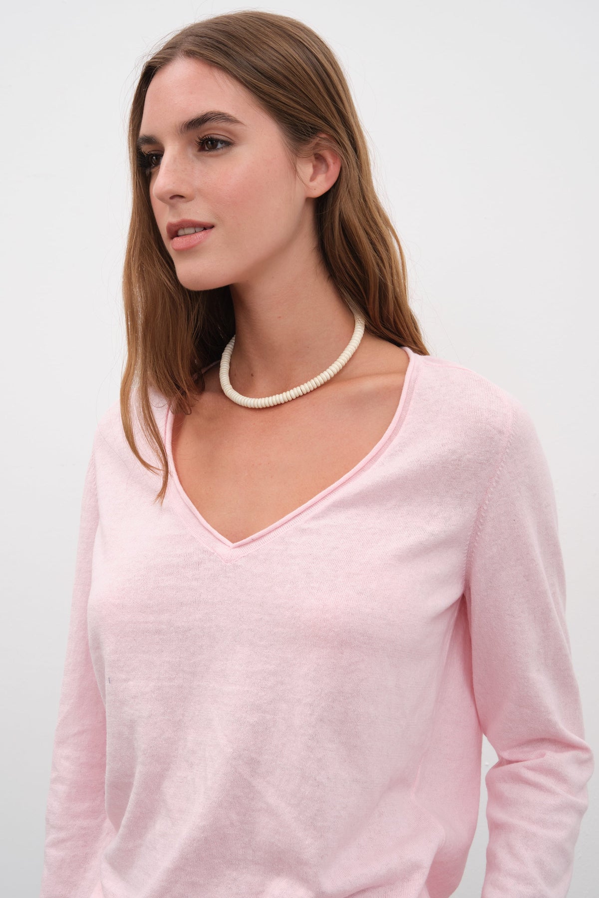 Lightweight V Neck Sweater in Cotton/Linen Blend