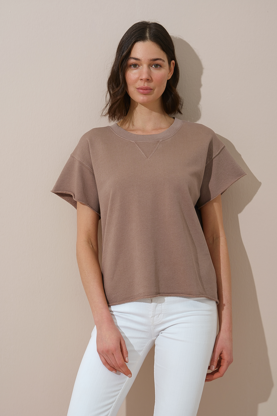 Garment-Dyed Cropped Raw Sweatshirt