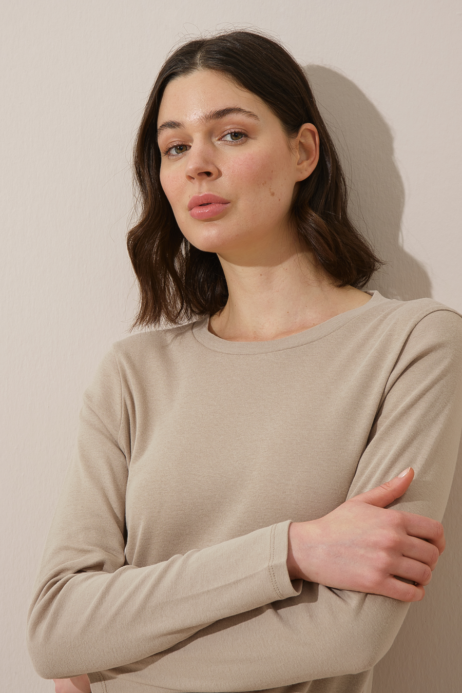Long Sleeve Fitted T-shirt in Micro-Ribbed Cotton
