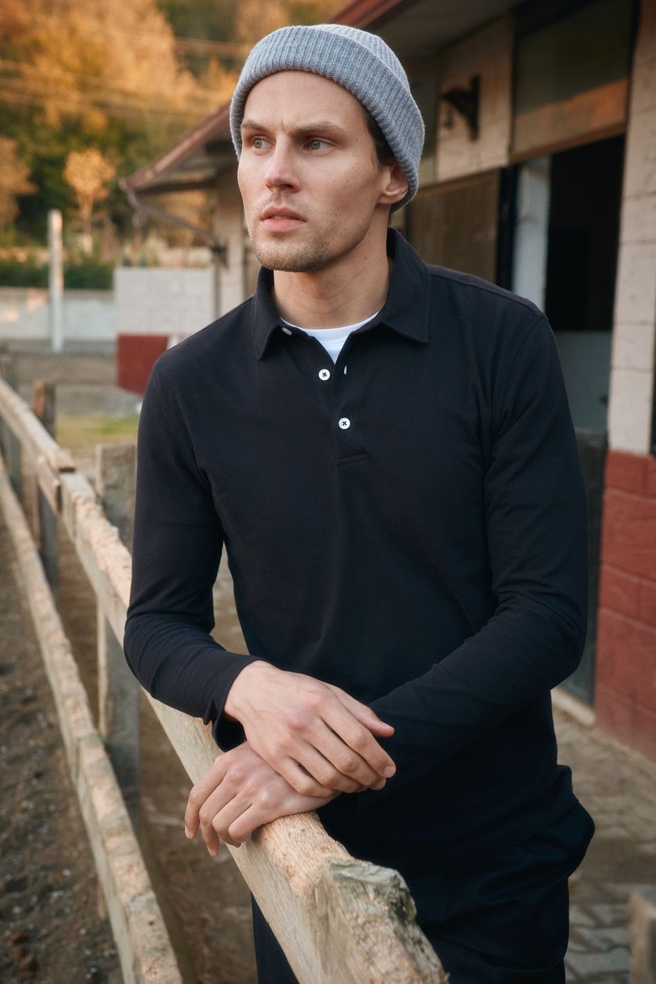 Polo Neck Midweight Brushed Cotton T-shirt